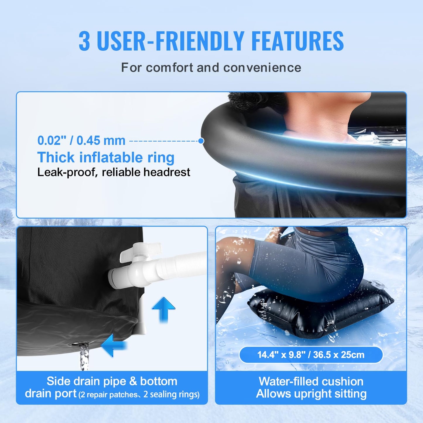 VEVOR Ice Bath Tub, Cold Water Therapy Plunge Tub for Athletes, Portable Outdoor Ice Barrel Plunge Pool for Recovery, 90 Gal Inflatable Folding Bathtub with Cover, Home Ice Pod for Adult, 32"Lx30"H
