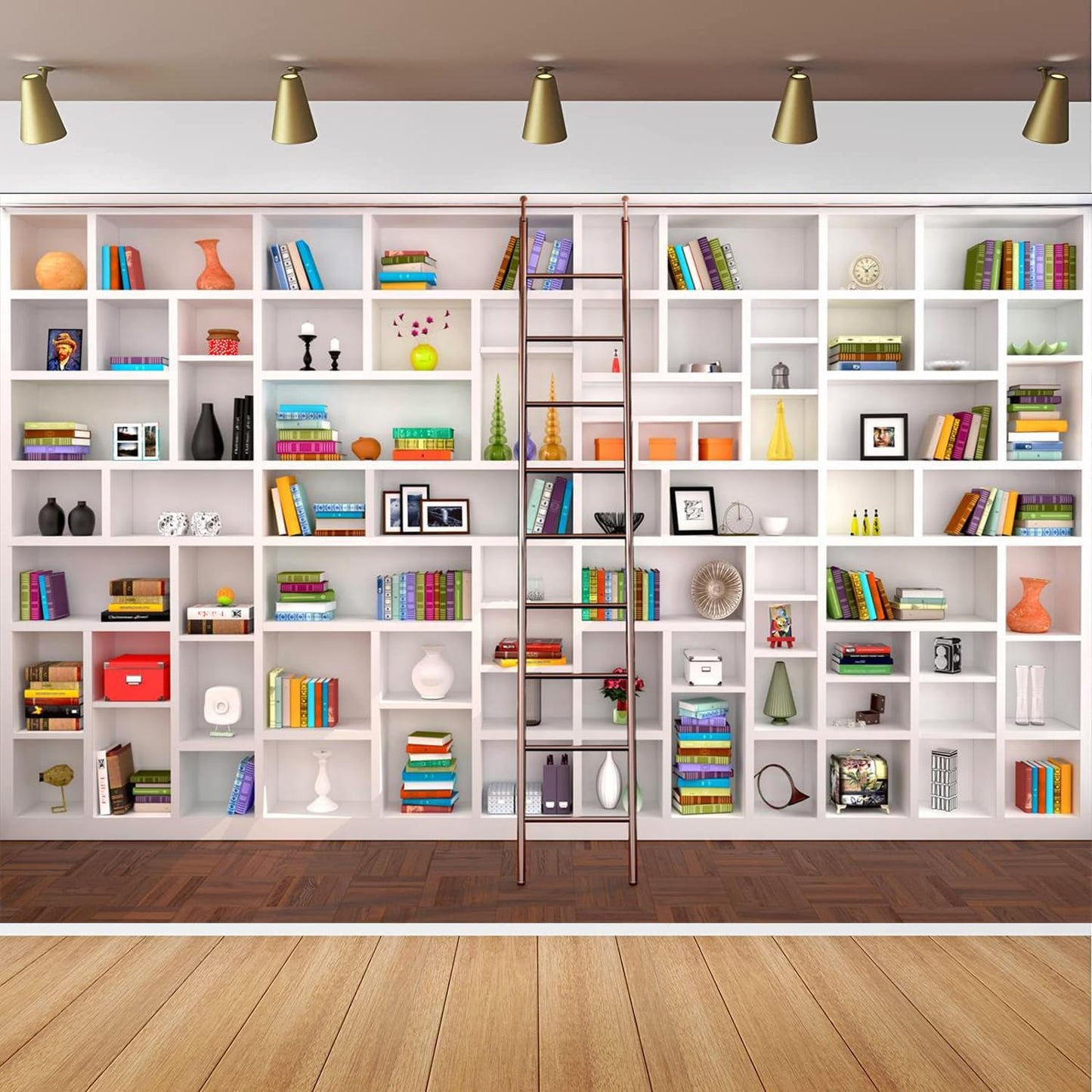 CapiSco 7x5FT White Bookshelf Photography Backdrop Bookcase Library Photography Background for Office & Home Office