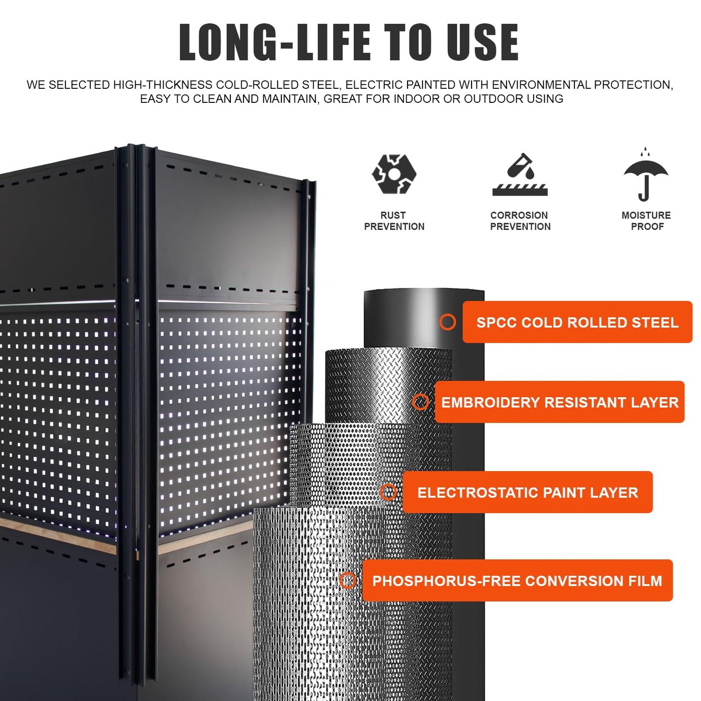 HPDMC Garage Storage Cabinet System 9-Pcs Workshop Set Garage Cabinets and Storage System with Steel Drawers, Rolling Chest, Workbench, Pegboard for Tool Organization