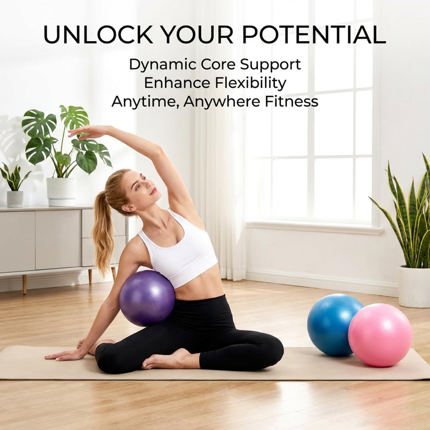 RAINFLOW 3 PCS Small Exercise Ball - 9 Inch Pilates Ball Small Yoga Ball for Stability, Physical Therapy, Fitness, Core Strength and Stretching at Home Gym Office with Inflation Straw
