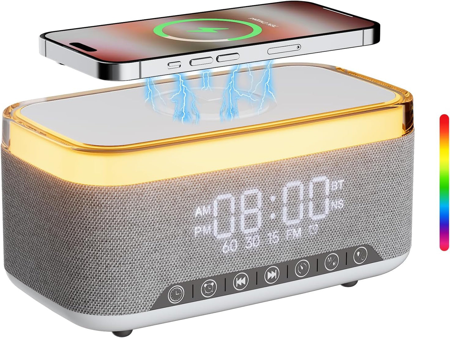 Reatsoc 10w 10W 12-Color Alarm Clock Bluetooth Speaker with Fast Wireless Charger for iPhone Samsung, Stereo Bluetooth