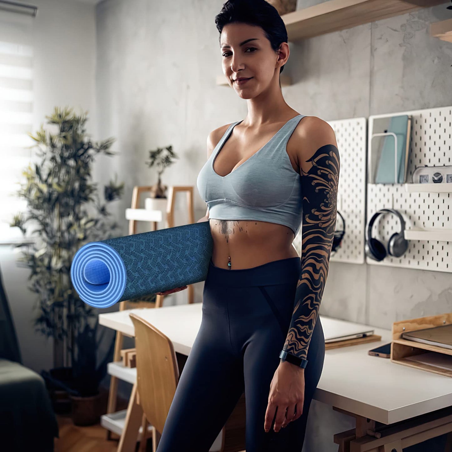 Yoga Mat 1/3 inch QMKGEC Exercise Mats 8mm TPE Non-Slip Extra Thick High-Density Eco Friendly for Yoga Workout Pilates Yoga Mats for Women Men (Blue)