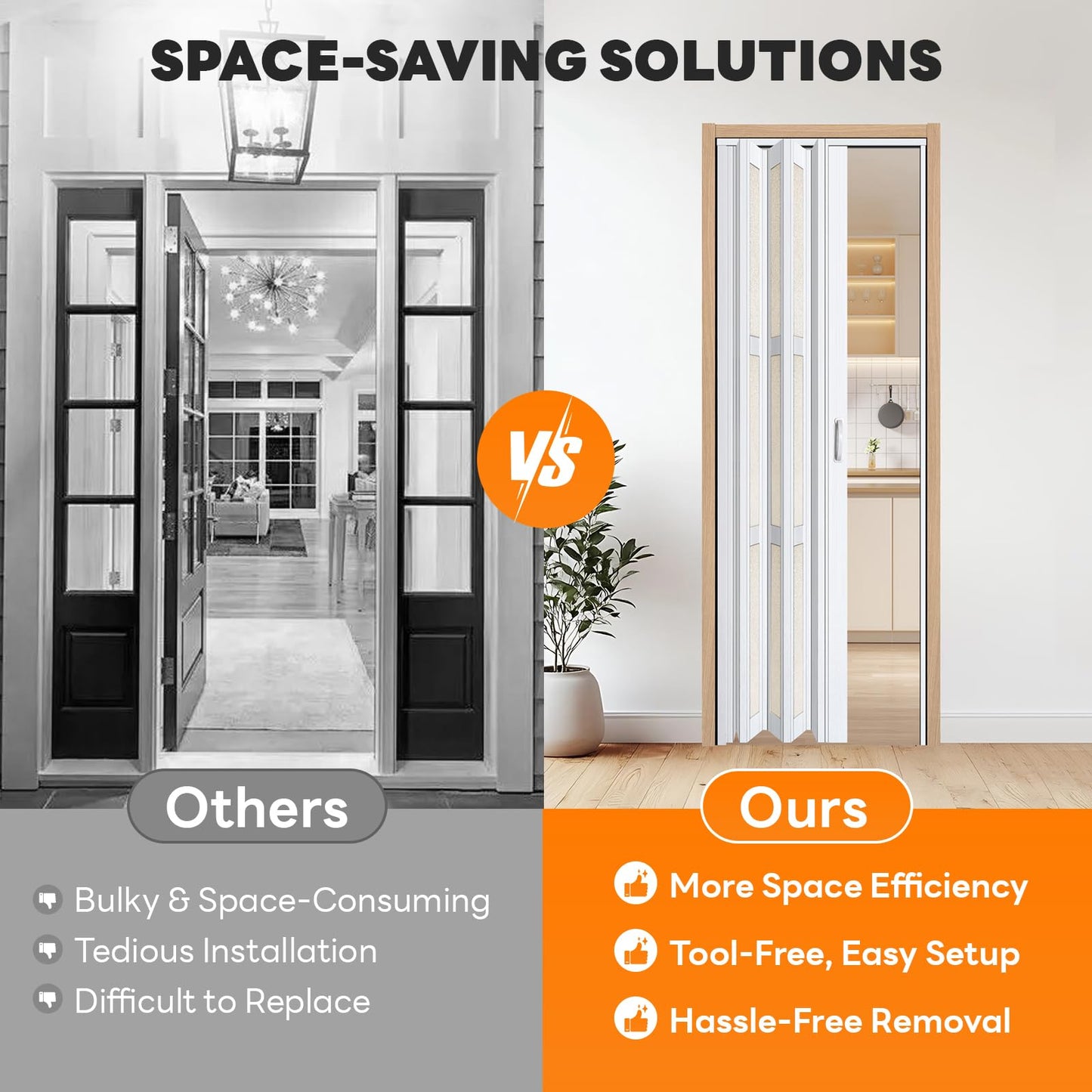 CCBOYSHARDWARE 30X80inAccordion Door with Frosted Acrylic Panels, Privacy PVC Folding Door with Lock & Handle, Double Magnetic Bifold Door for Closet, Pantry& Room Divider,Easy to Clean,Trimmable