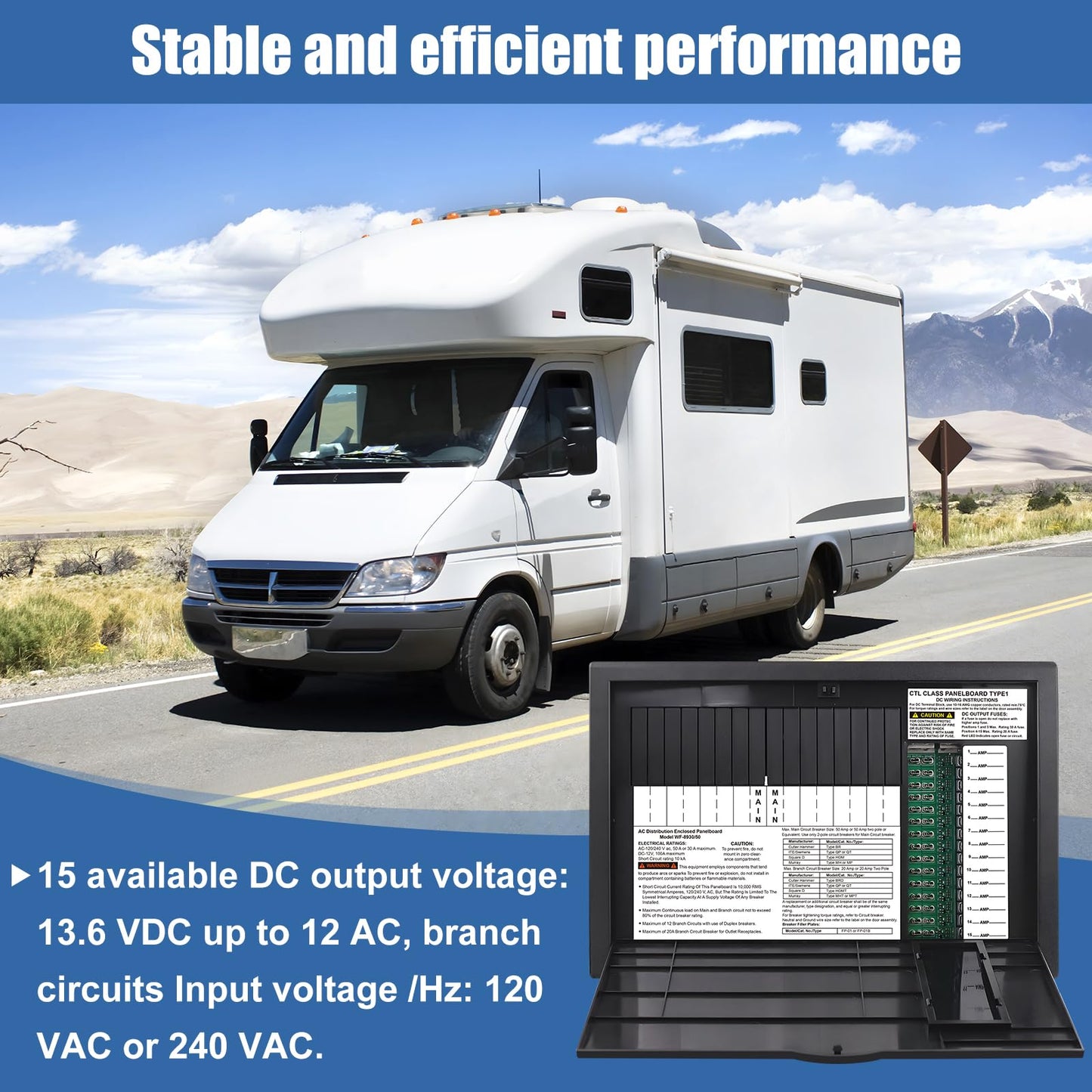 WF-8930/50NPB RV Generator and Component 30/50 Amp AC Distribution Center with 15 DC Circuits for RV