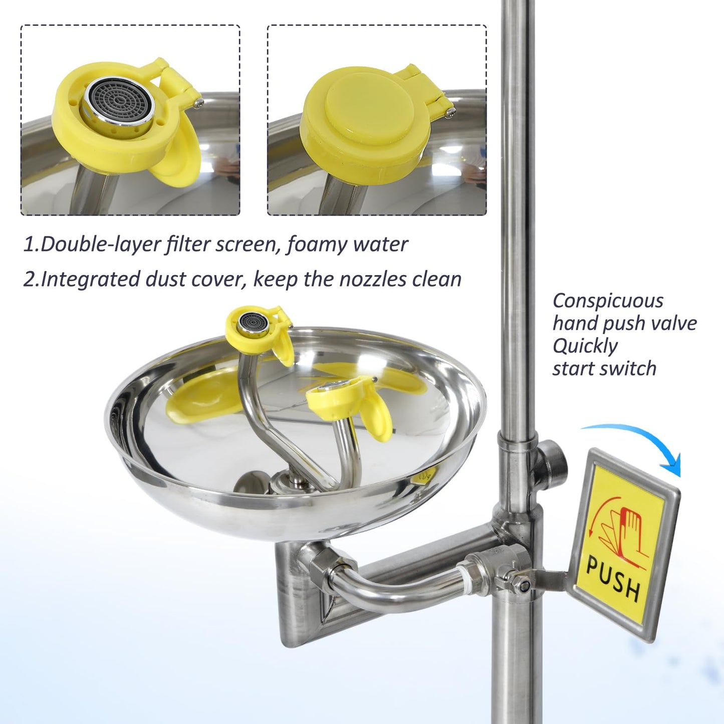 AIWFL 304 Stainless Steel Eye Wash Station, Emergency Shower Eyewash Station, Combination Eye Wash Shower Station for Industrial & Commercial Use, NPT Threads, with Eyewash Sign