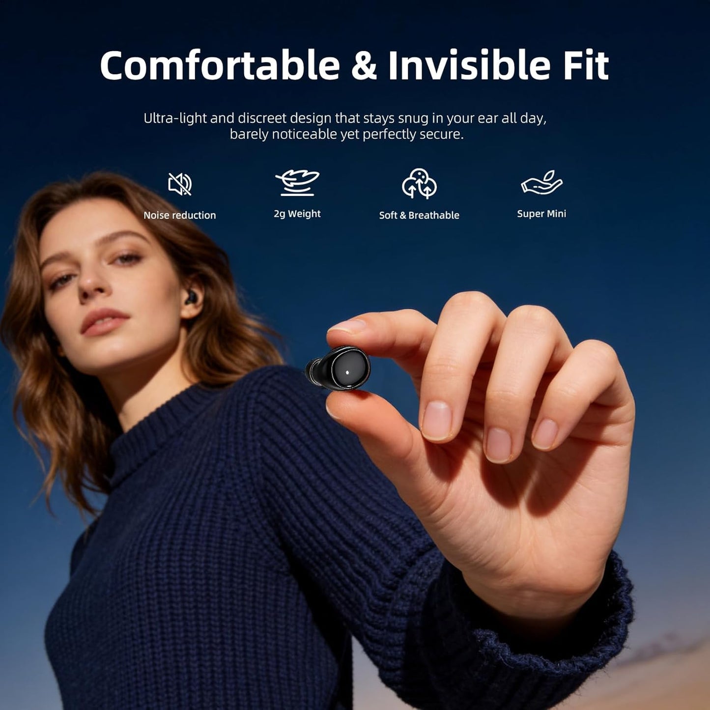 CUAUUO Flat Sleep Earbuds Mini Invisible Tiny Wireless Ear Buds, Wireless Hidden Small Sleeping Headphones for Side