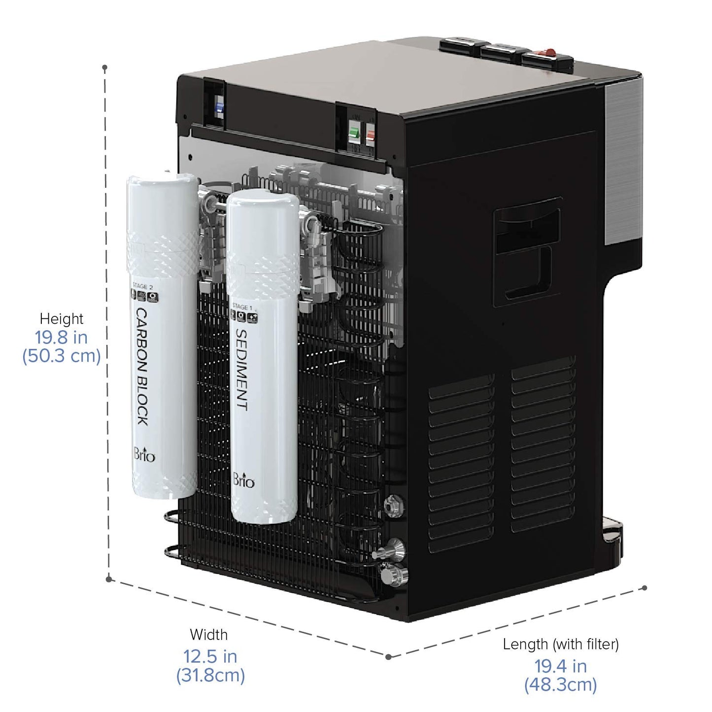 Brio Countertop Self Cleaning Bottleless Water Cooler Dispenser with Filtration - Hot Cold and Room Temperature Water. Free Extra Replacement Filters Included - UL/Energy Star Approved