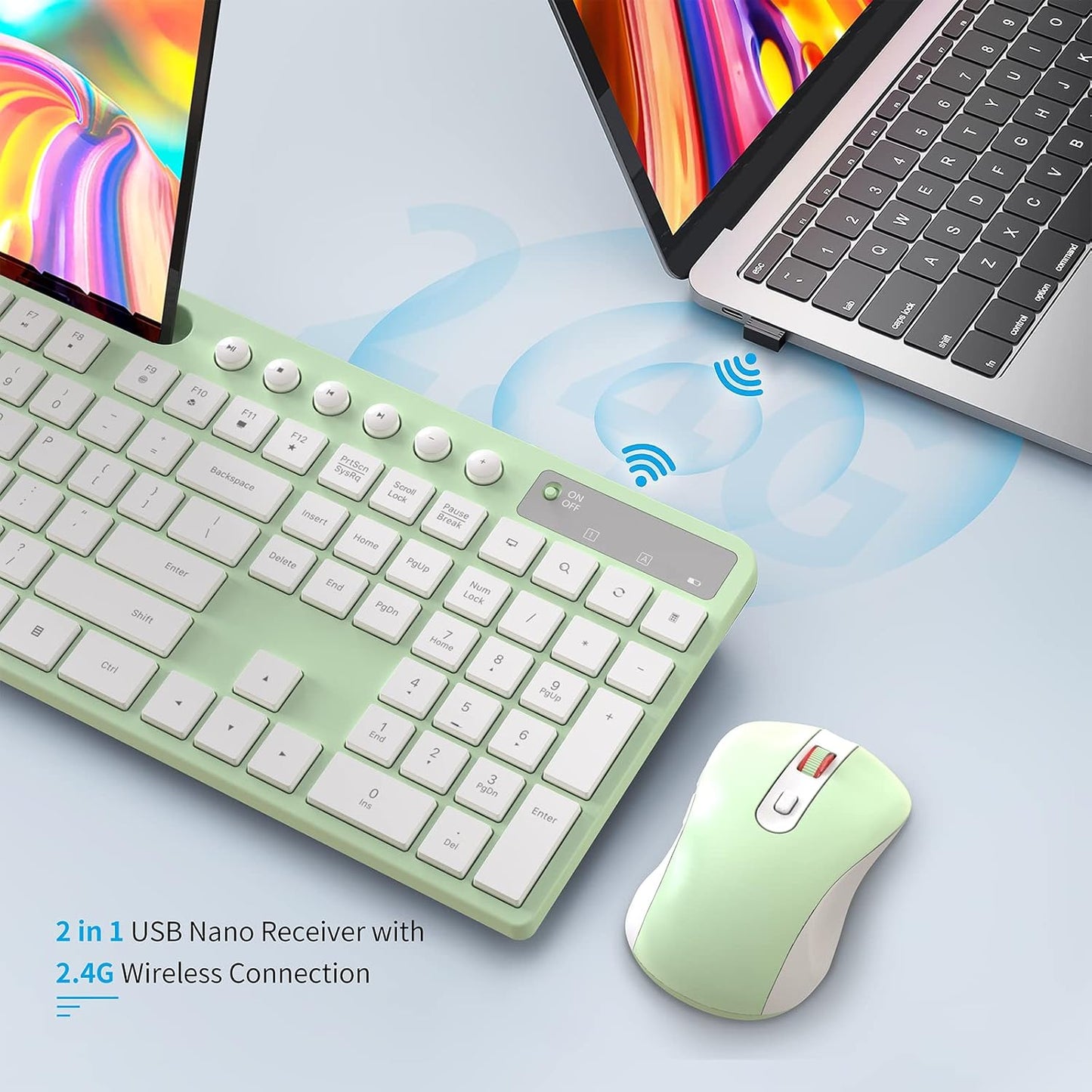 MARVO 2.4G 6 Wireless Keyboard and Mouse Combo, Ergonomic Wireless Computer Keyboard with Phone Tablet Holder, Silent