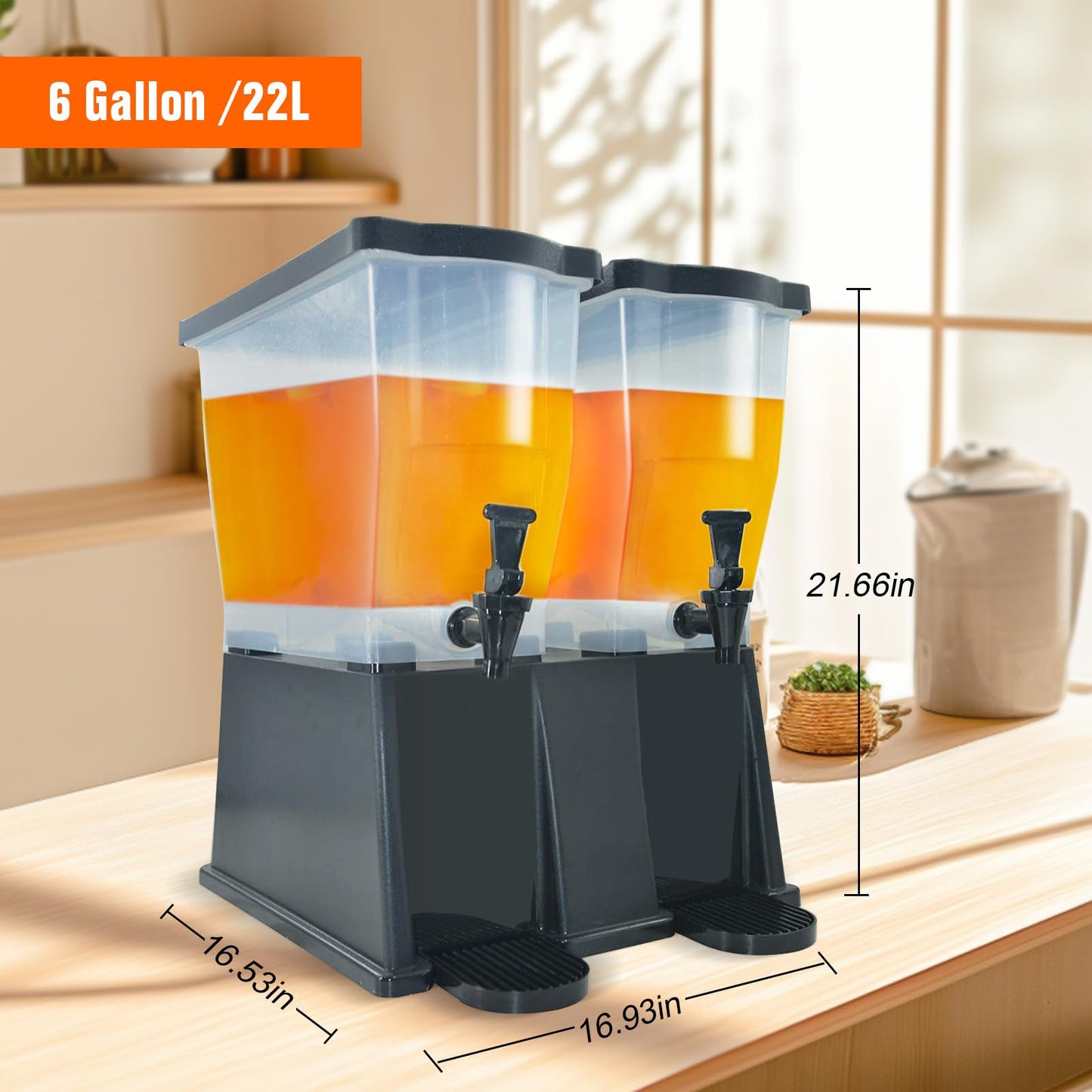 Hakka 6 Gallon Drink Dispenser, Commercial Juice Dispenser for Parties 22L Double Tank Beverage Dispenser with Spigot for Catering, Buffets, Restaurants