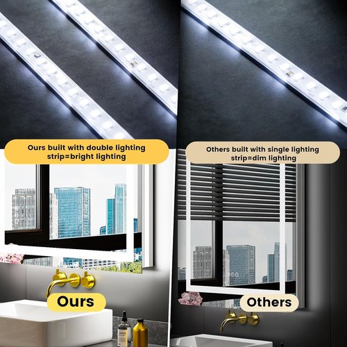 LOAAO LED Bathroom Mirror - 28" X 32" Dimmable, Anti-Fog, RGB Backlit with Memory Function