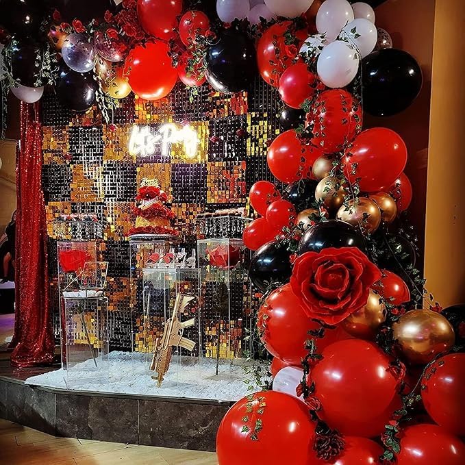 153Pcs Red & Black Balloon Garland Arch Kit - Stars & Confetti Latex Balloons for Birthday, Graduation & Party Decor
