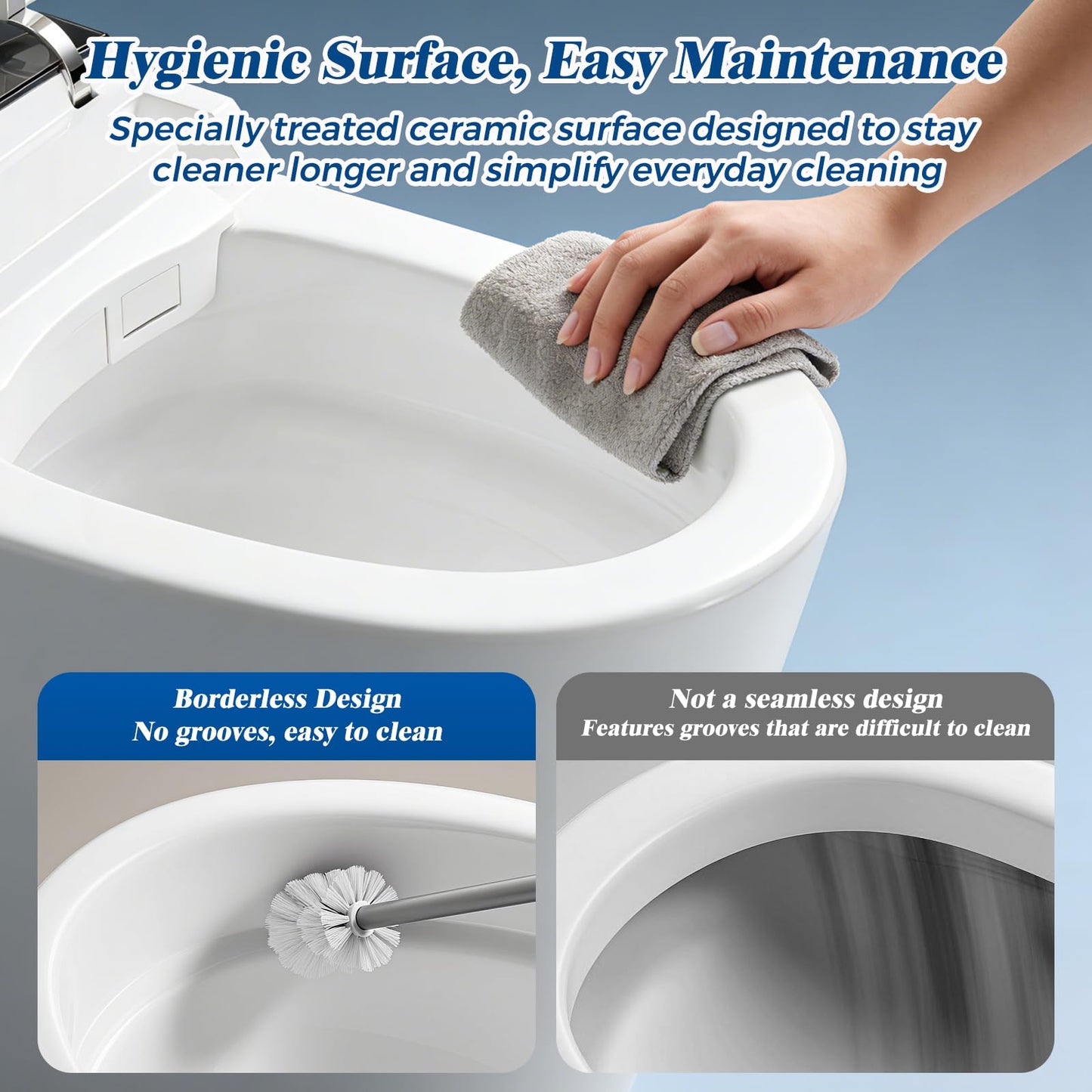 CLIRASS Smart Toilet with Bidet, Electric Bidet Toilet with Auto Powerful Flush, Auto Open/Close, Foot Sensor, Heated Elongated Seat (ADA Comfort Height), Night Light, Deodorization Remote (Gray)