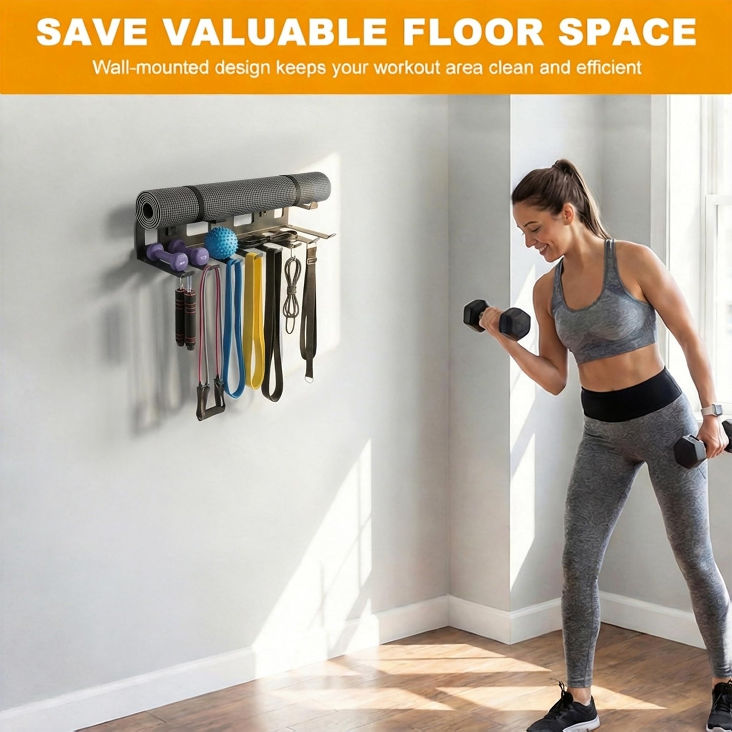 Wall Mounted Gym Equipment Storage for Resistance Bands, Yoga Mats, Jump Ropes & Weight Belts - Multi-Purpose Gym Equipment Storage Rack, Space-Saving Fitness Equipment Organizer