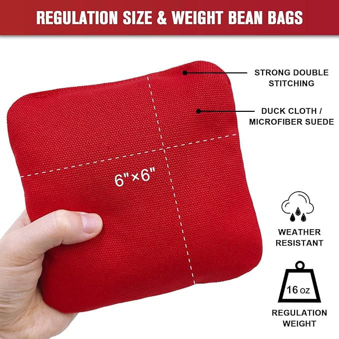 JIMTERRY Professional Cornhole Bags Set of 8 Dual Sided Corn Holes Bags Double Sided Regulation Slick and Stick Corn Hole Bean Bags for Pro Corn Hole Game