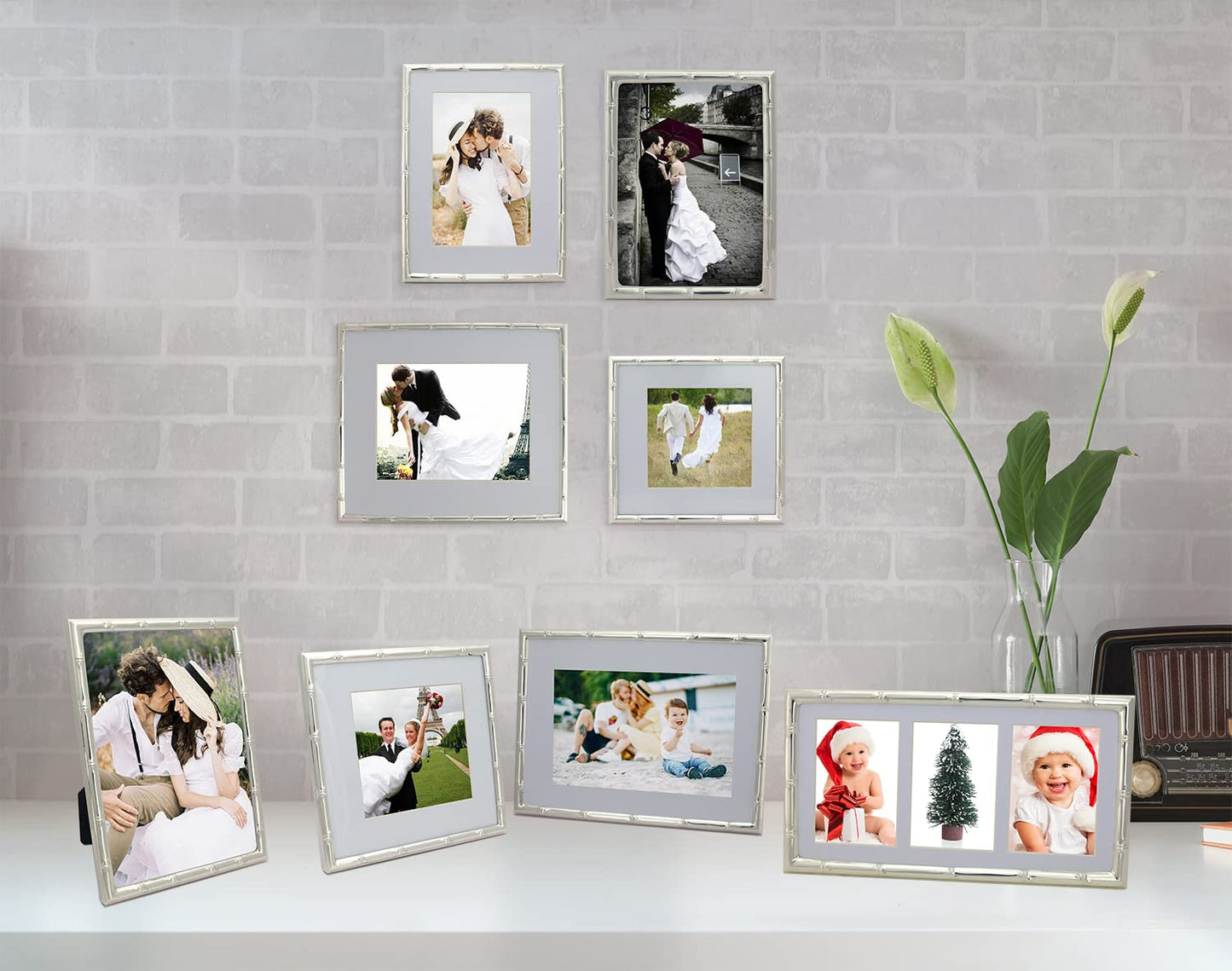 YiPinYin 4x6'' Bamboo Detail Designs Silver Metal Picture Frame 2pack, Elegant Silver Plated Baby Nurse Photo Frames 4x6'' With Soft Touch Velvet Backing for Desktop and Wall Décor