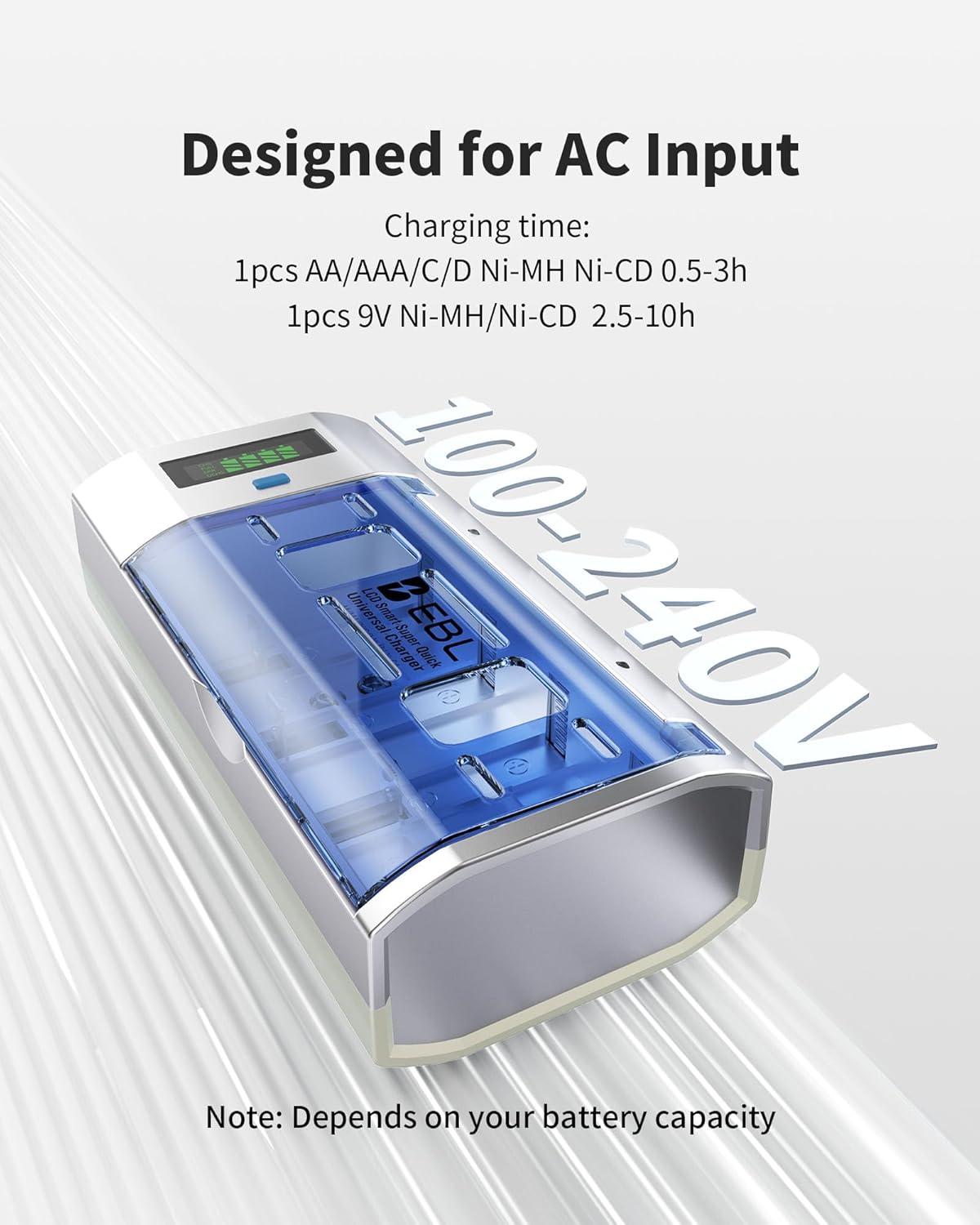 EBL 9V Universal Smart Battery Charger with Discharge Function Multi-Bay Rapid Charger for C D AA AAA Ni-MH Ni-CD