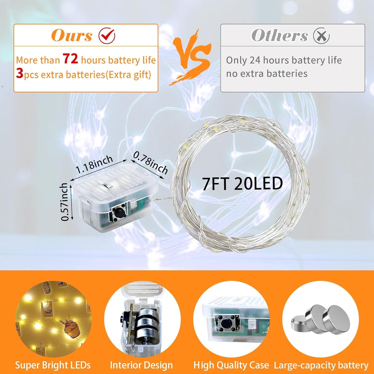 Skiennix 12 Pack Orange Fairy Lights - 7Ft 20 LED Twinkle String Lights | Battery Operated & Waterproof for Parties, Weddings, & Holidays