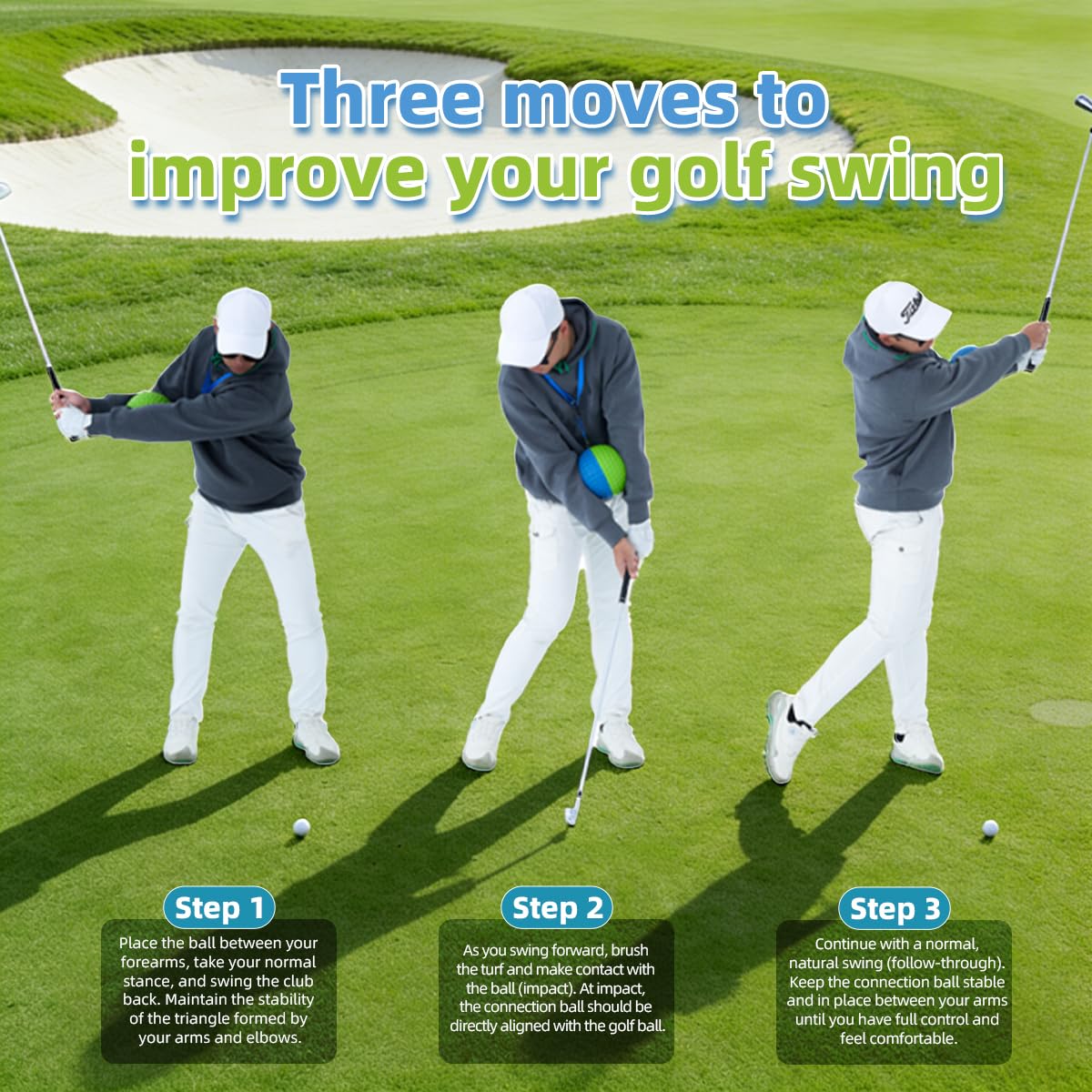 THEMARS Golf Swing Trainer, Golf Training Aid Ball - Soft PU Foam Forearm Connection Ball & Practice Equipment & Posture Correction | Fix Chicken Wing, Slicing & Scooping with Adjustable Lanyard