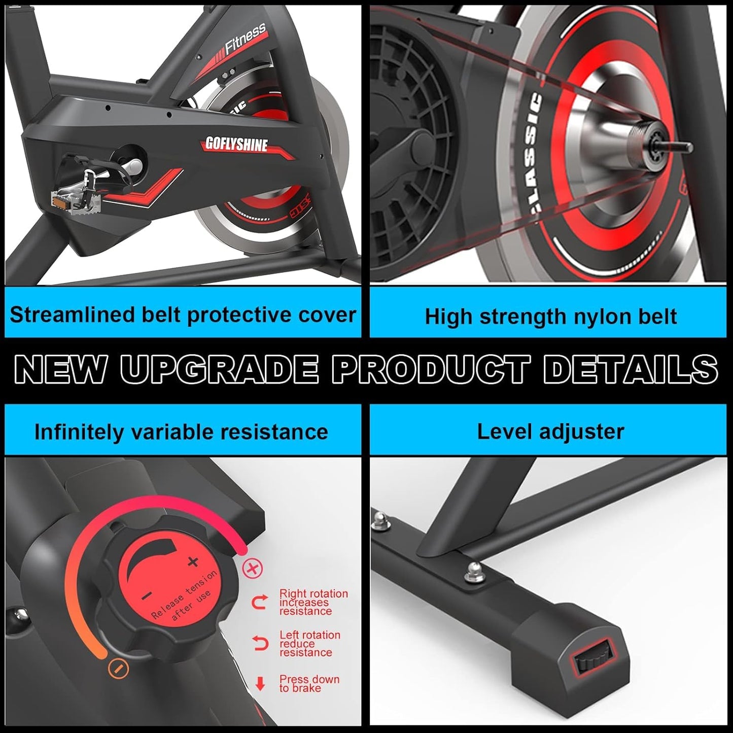GOFLYSHINE Exercise Bikes Stationary,Exercise Bike for Home Indoor Cycling Bike for Home Cardio Gym,Workout Bike with pad Mount & LCD Monitor,Silent Belt Drive