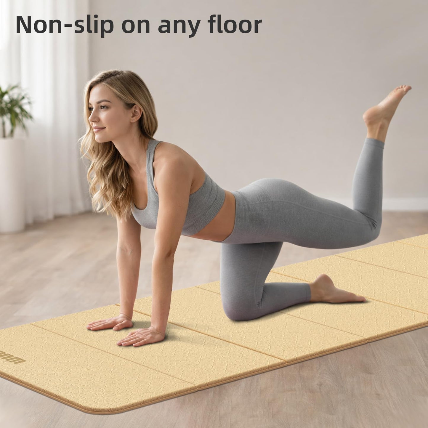 Folding Yoga Mat Extra Thick 0.4 Inch, Foldable Yoga Mat 75 x 26 Inches, TPE Exercise Mat, 7-Panel Non Slip Cushioned Fitness Mat for Yoga, Pilates, Stretching, Home Workout (Orange)