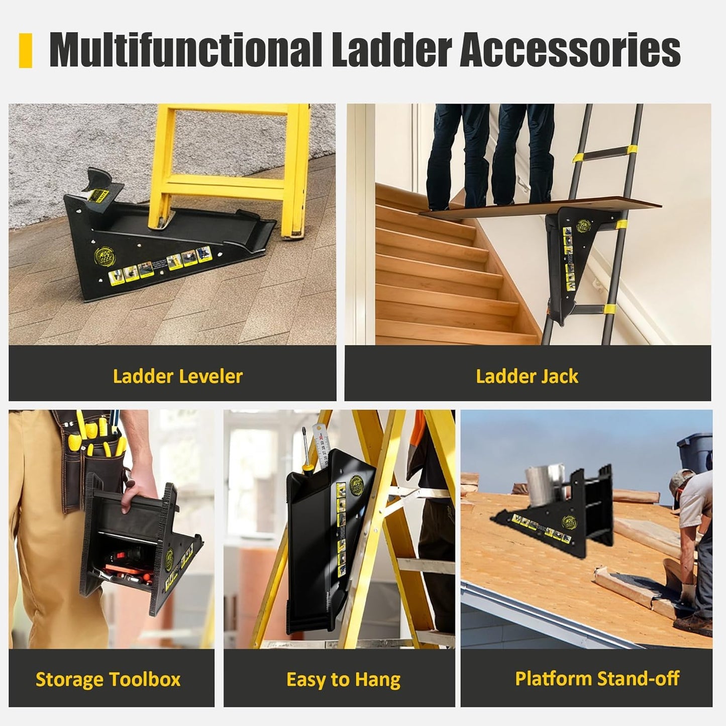 2 Pack Stable Platform Ladder Leveler - Ladder Levelers for Extension Ladders with Storage for Uneven Surfaces