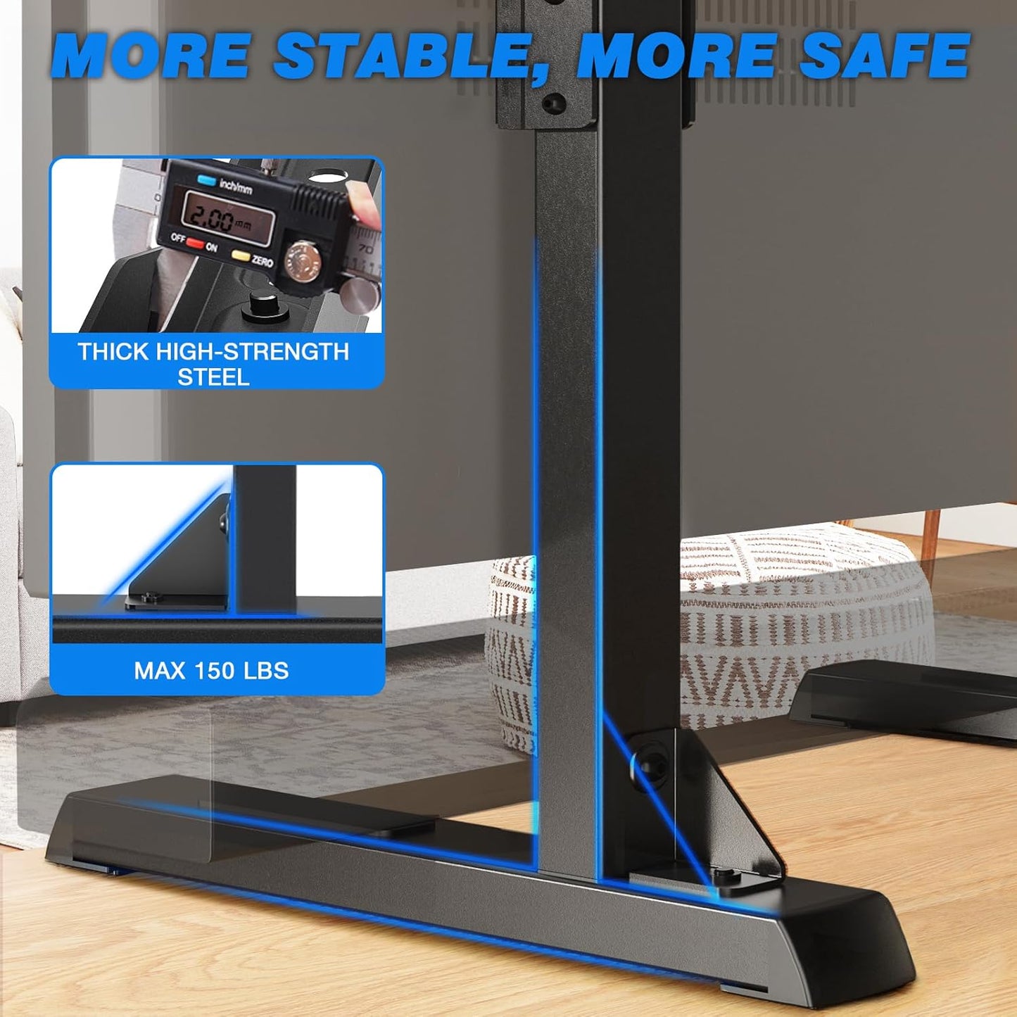Rfiver 24-80 Inch 65 75 80 Inch 150 lbs, Universal TV Stand Base for TVs, Table Top TV Stand with Adjustable Height