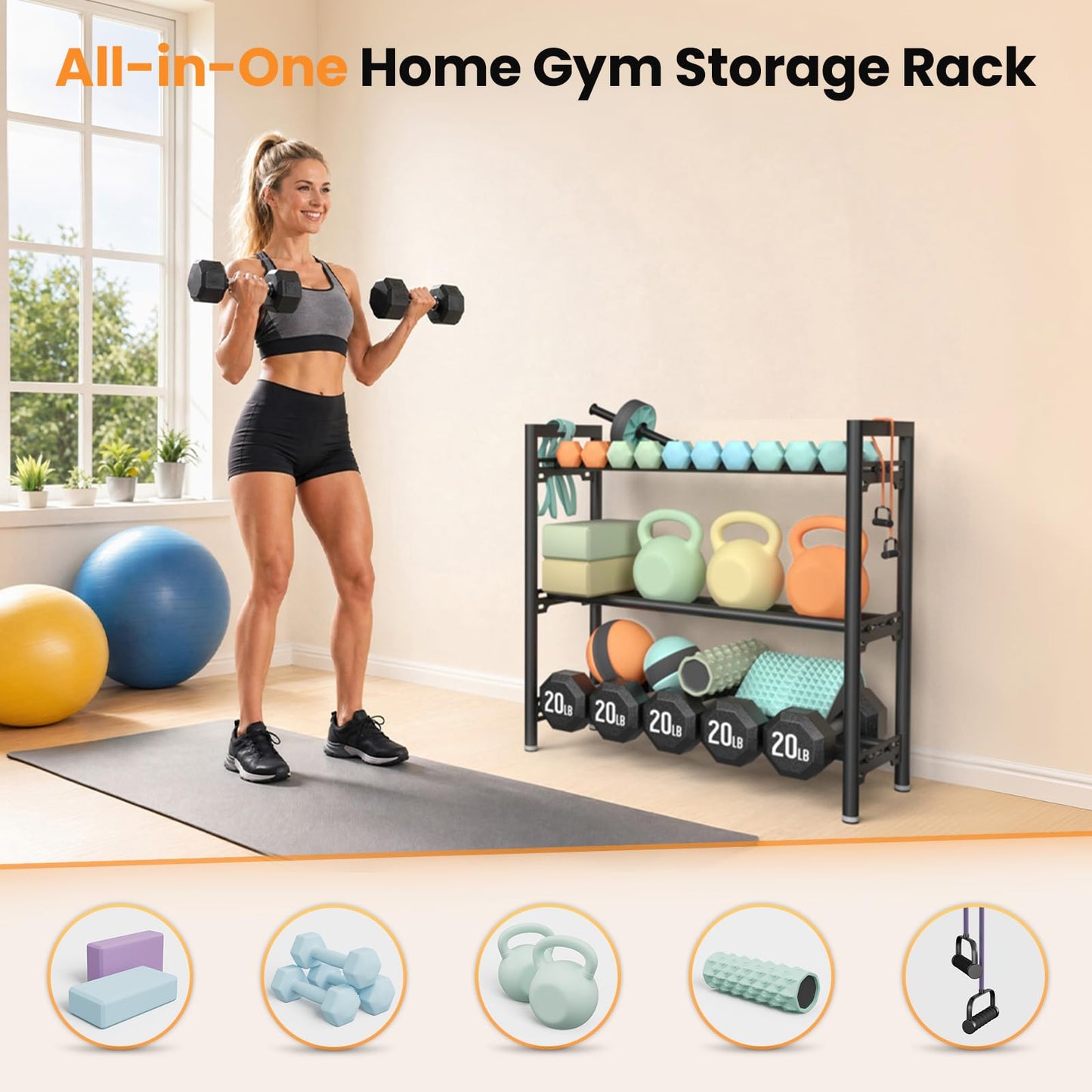 Upgraded Dumbbell Rack, 600LBS Heavy Duty Weight Rack for Home Gym, 3 Tier Weight Rack for Dumbbells & Kettlebells Organizer (Rack Only)