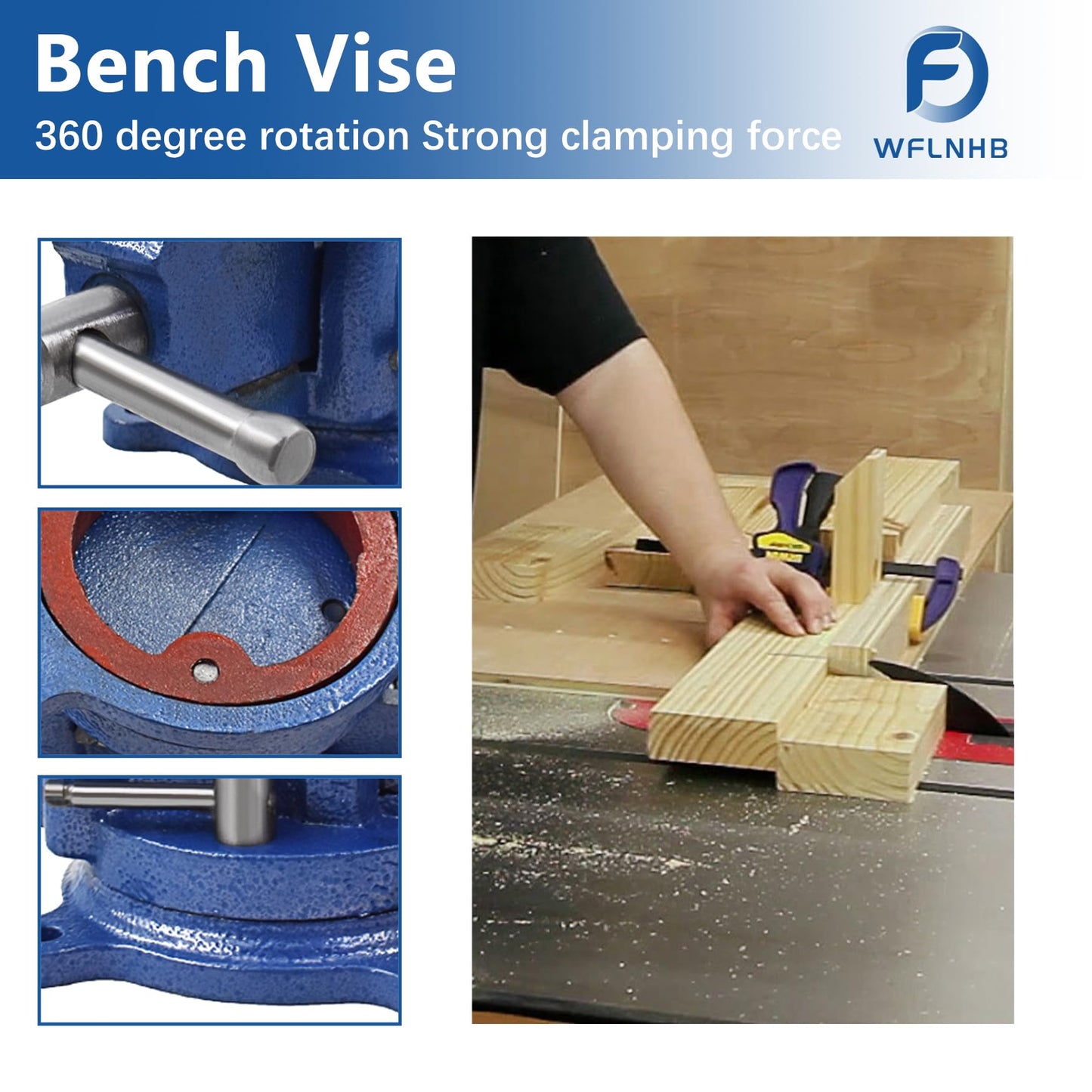 WFLNHB 5" Bench Vise Table Top Clamp Press Locking Swivel Base Heavy-Duty Fit for Crafting Painting Sculpting Modeling Electronics Soldering Woodworking and Fishing Tackle