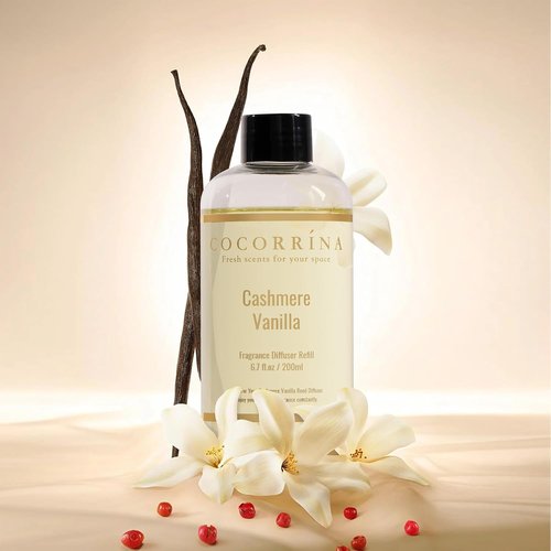 COCORRÍNA Reed Diffuser Refill - Cashmere Vanilla Scent | 6.7 Fl. Oz with 8 Reeds for Long-Lasting Fragrance
