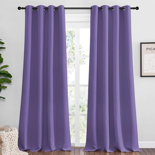 NICETOWN Lilac Purple Blackout Curtains - 90" Long, Sound Reducing & Heat Blocking | 55" Wide, 2 Panels