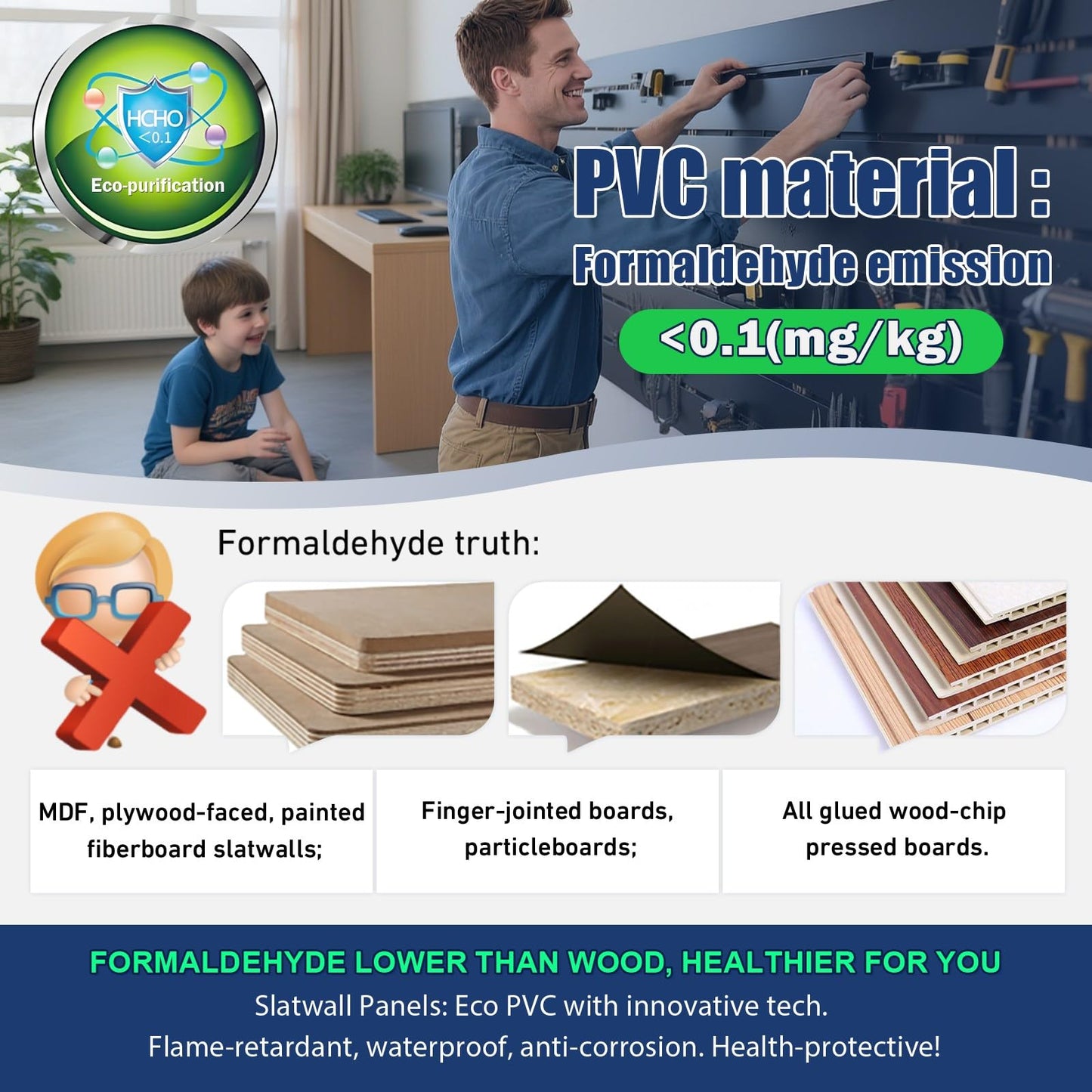 2026 Garage Organization: PVC Slatwall Panels 4x8 ft – Garage Storage Wall System, Heavy Duty Tool Organizer Wall Mount, Waterproof Garage Wall Panels, Easy DIY Install with 3 Hooks (8 Pack of 1x4ft)