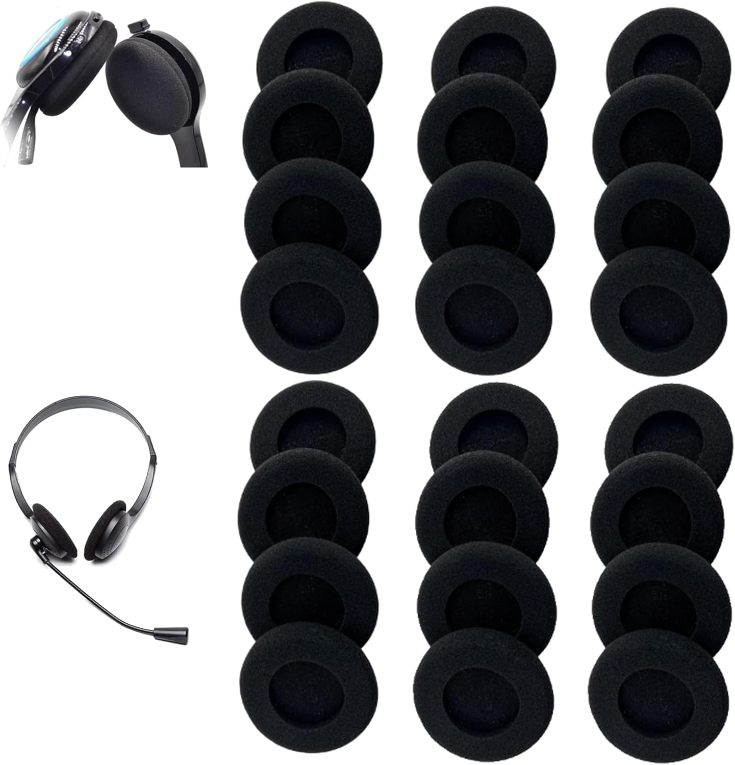 xieyaxie 24 Pack 55MM Headset Headsets, Black Headphone Earpads Replacement Cushions | Soft Ear Covers & Cushions