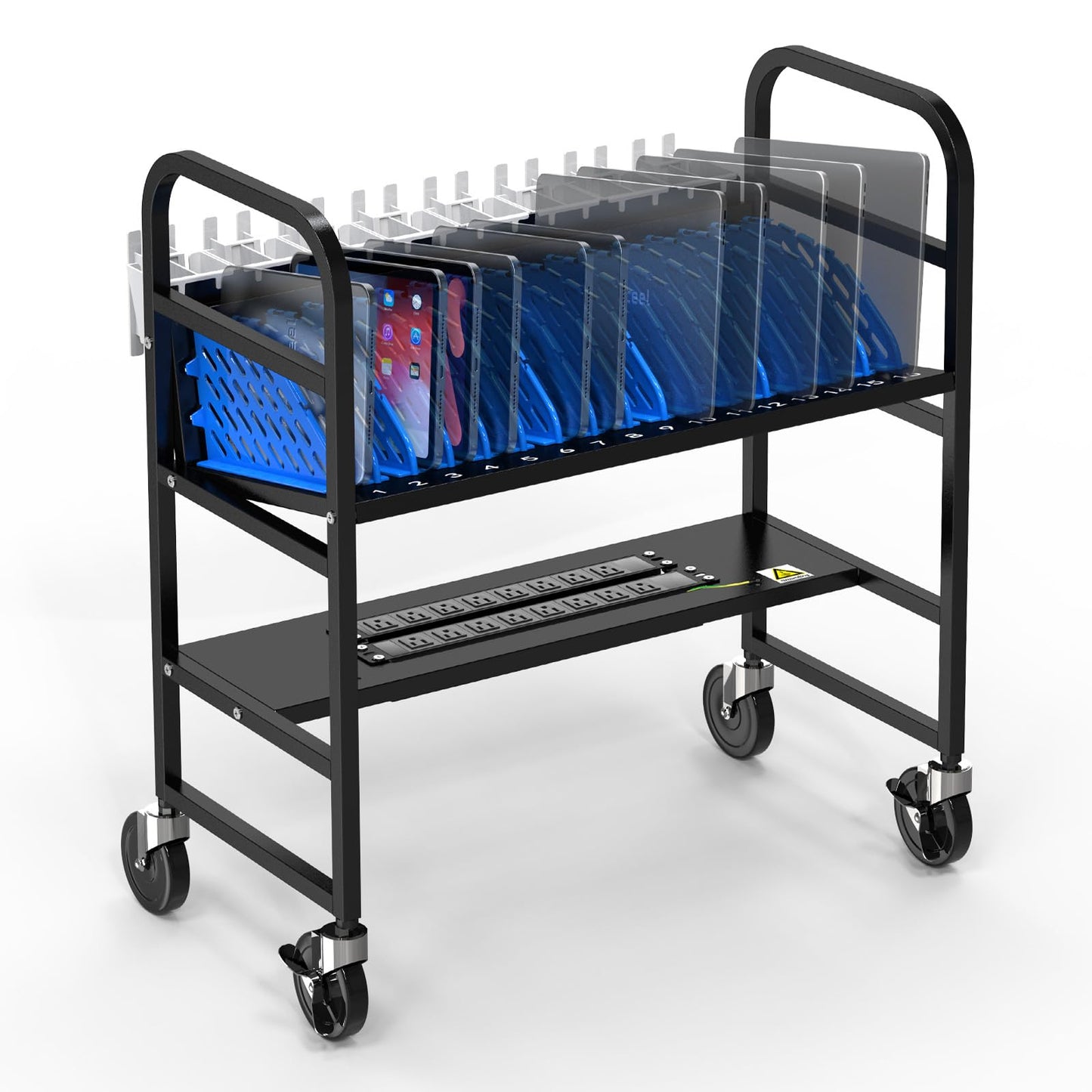 Metateel 16-Device Laptop and Tablet Charging Station, Open Charging Cart with Cord Charger Management, Grounding Protection - Chromebook Organizer for Classroom, Office and Libraries