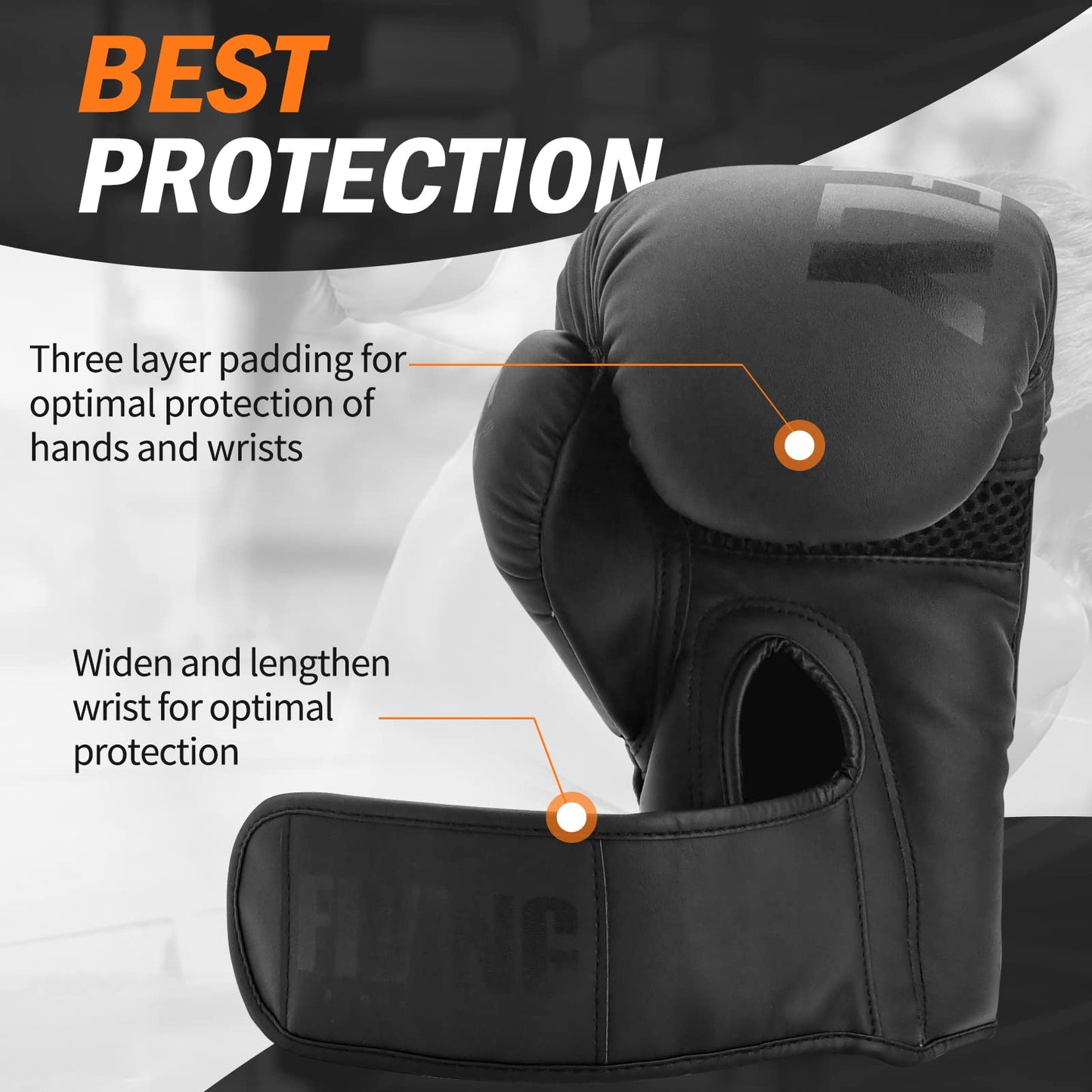 Boxing Gloves for Men and Women Suitable for Boxing Kickboxing Mixed Martial Arts Muay Thai MMA Heavy Bag Fighting Training (Black, 12oz)