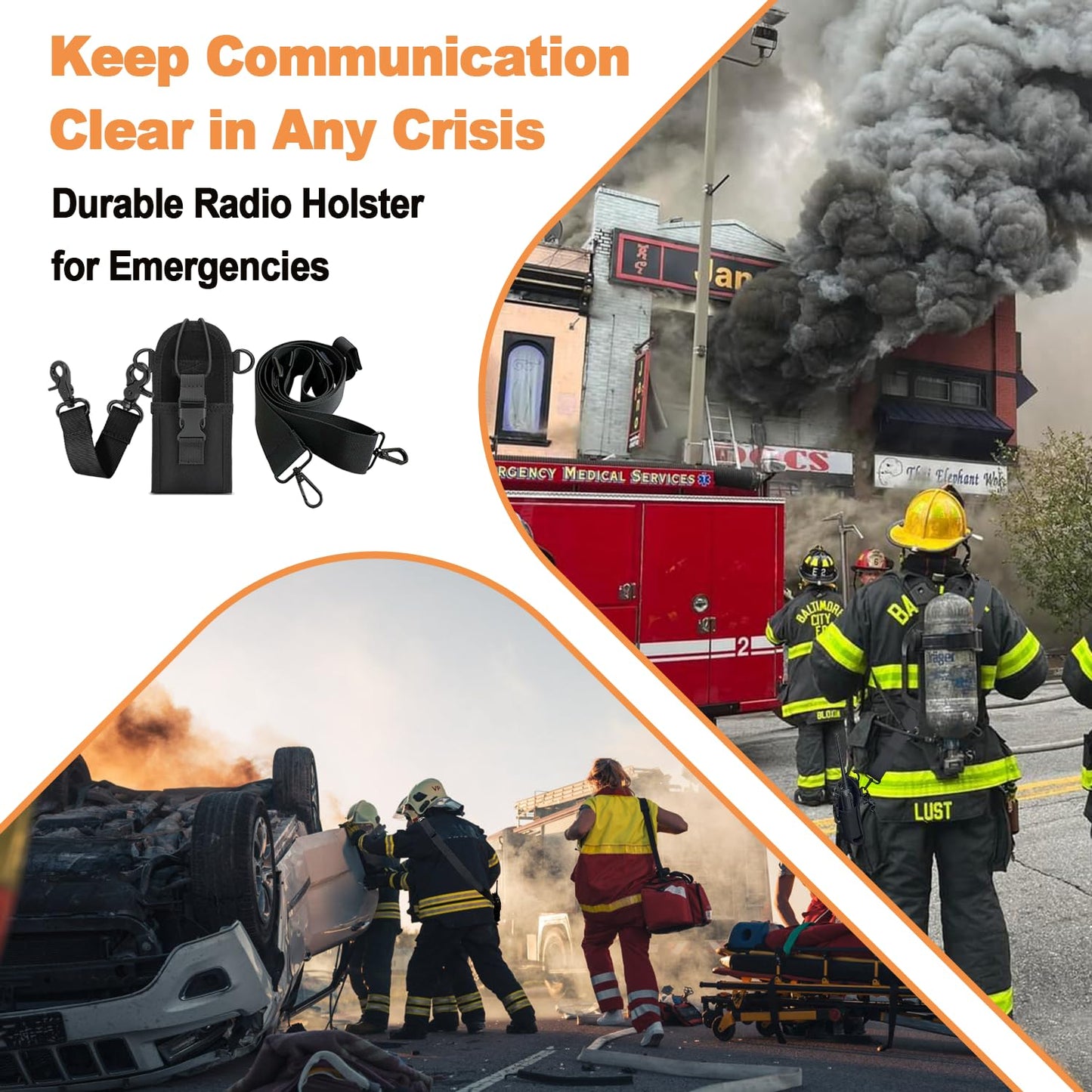 Levowin 2 Pack Firefighter Radio Strap and Holder with Sway Strap Bundle Set, Adjustment Ability and Mic Holder, Holds Walkie Talkie Radio Securely, Light Weight, for Fire EMT Paramedics