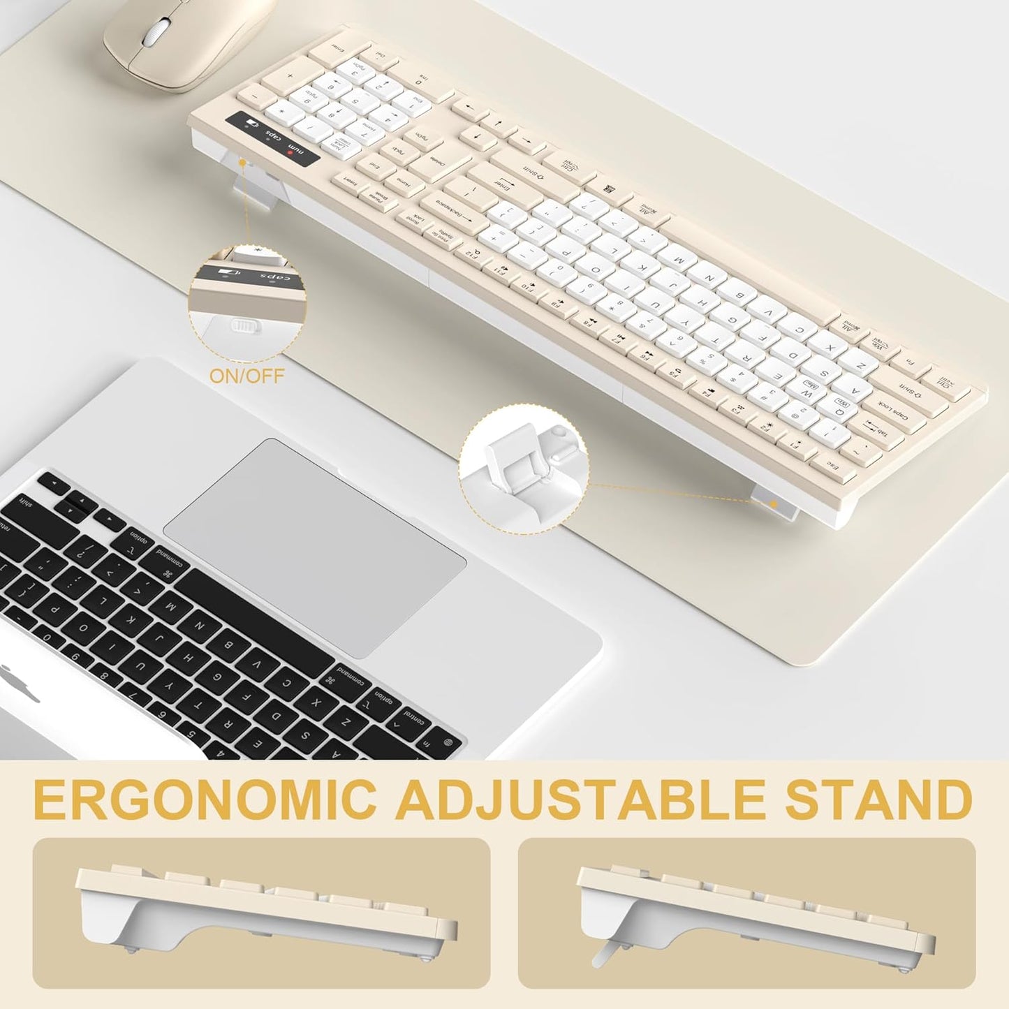 RECCAZR 2.4GHz Silent Wireless Keyboard and Mouse Combo, Full-Sized Wireless Keyboard and Adjustable DPI Mouse, USB
