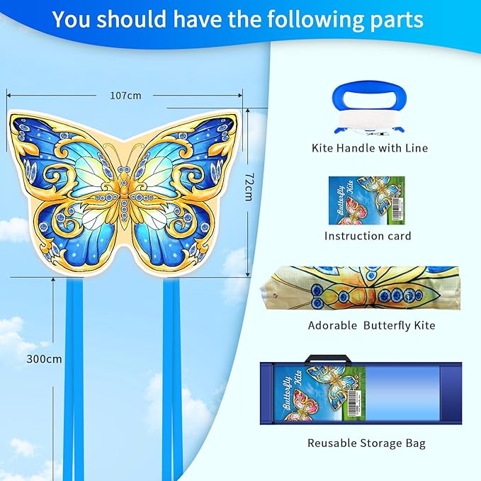 Xida Butterfly Kite for Kids & Adults, Easy to Fly, Ages 4-8, Large Kite with 300ft Handle, Perfect for Beach Trips