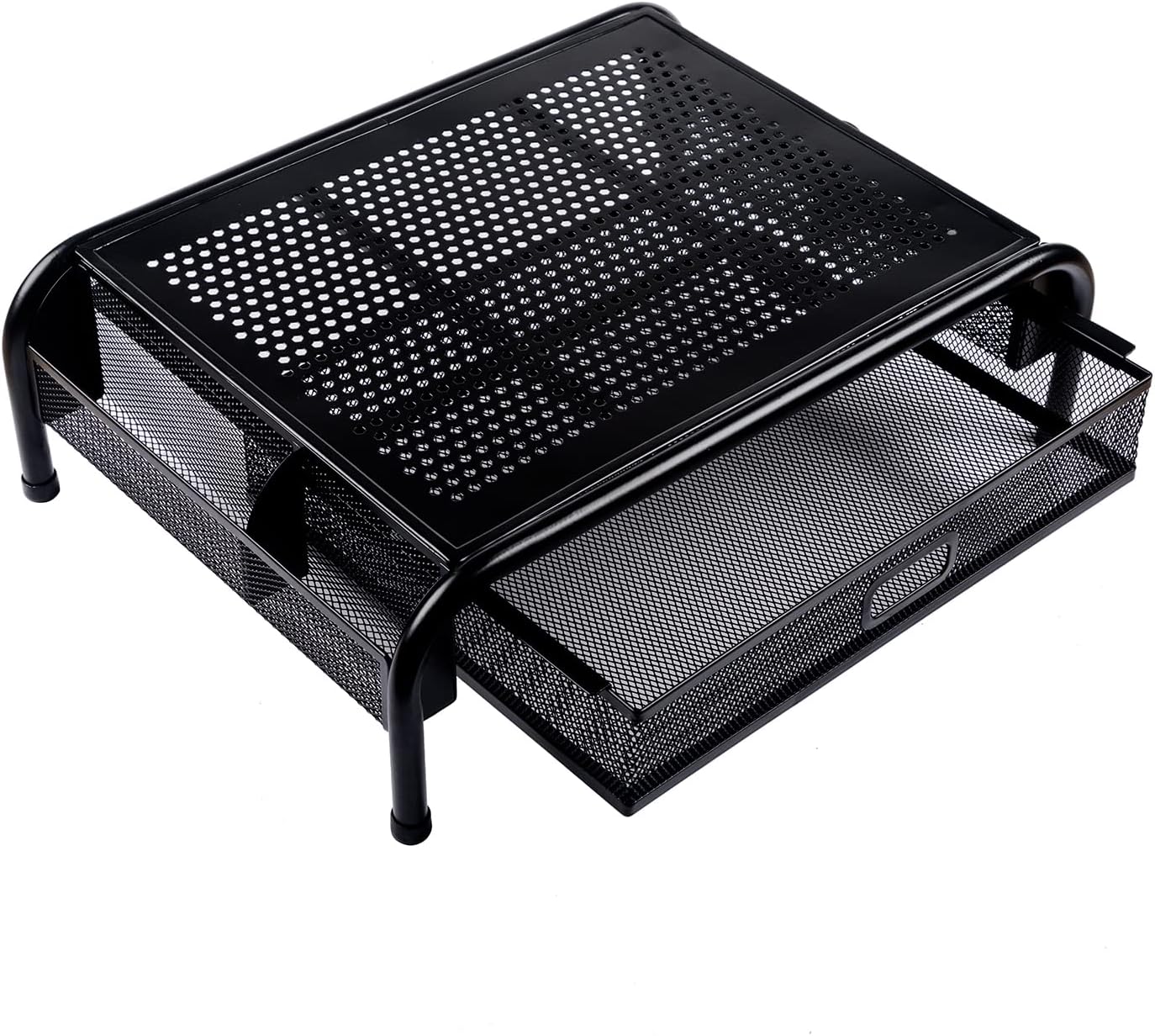 Metal Mesh Monitor Riser with Drawer - Desk Organizer for Optimal Viewing