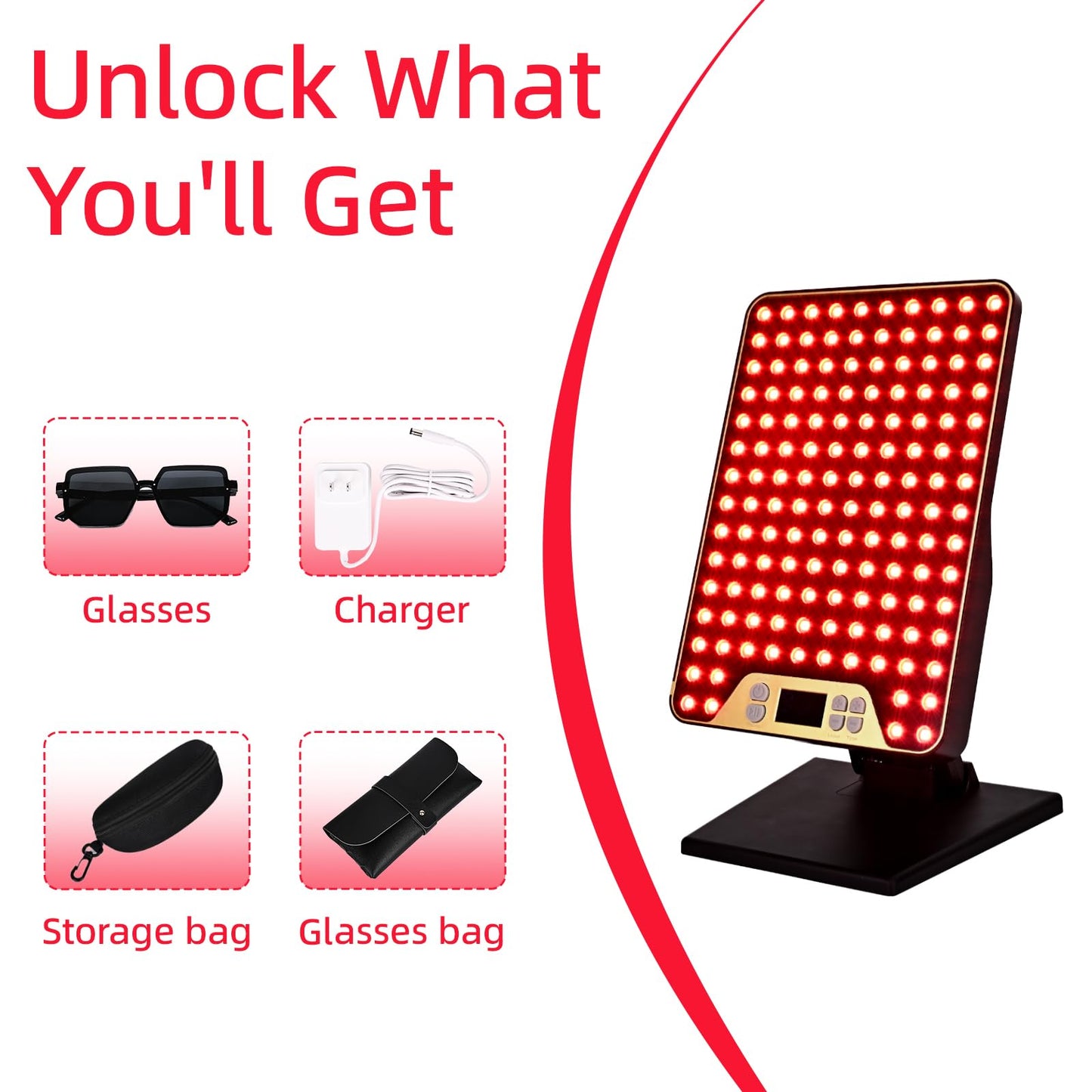 Rechargeable Red Light Therapy Panel with 4 Wavelengths 630/660/810/850nm, 138 LEDs High Power for Face & Body, Light Therapy with Adjustable Stand & Timer