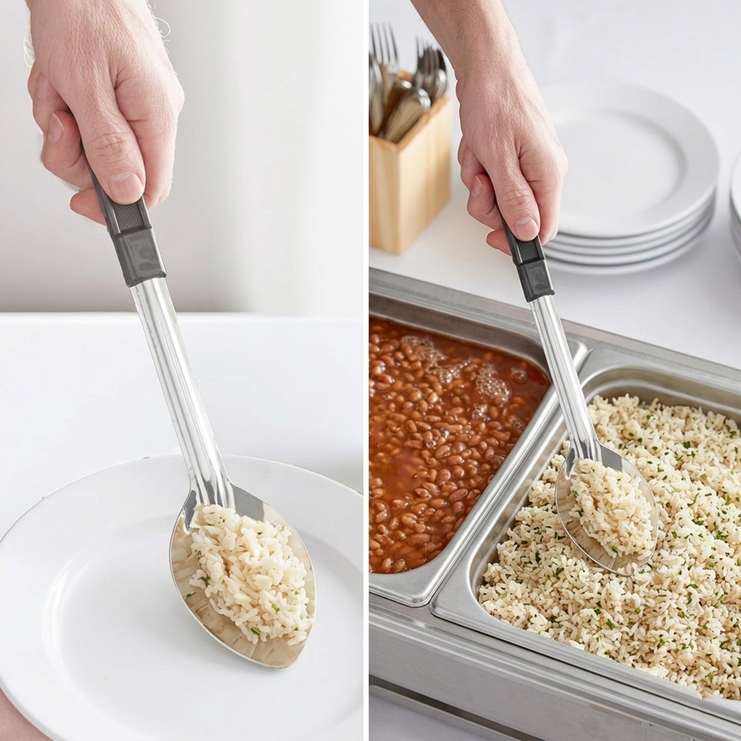 13" Stainless Steel Serving Spoons – (Pack of 12) | Commercial Kitchen Utensils | Restaurant Quality Chef Basting Spoon with Heat-Resistant Coated Handle (12)