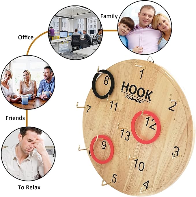 Ring Toss Games for Kids - Outdoor Yard Game for Adults & Family Backyard Toys, Wooden Board Hook Darts Wall Game for Gaming Room, Patio, Garage, Hookey Ring Tossing Game
