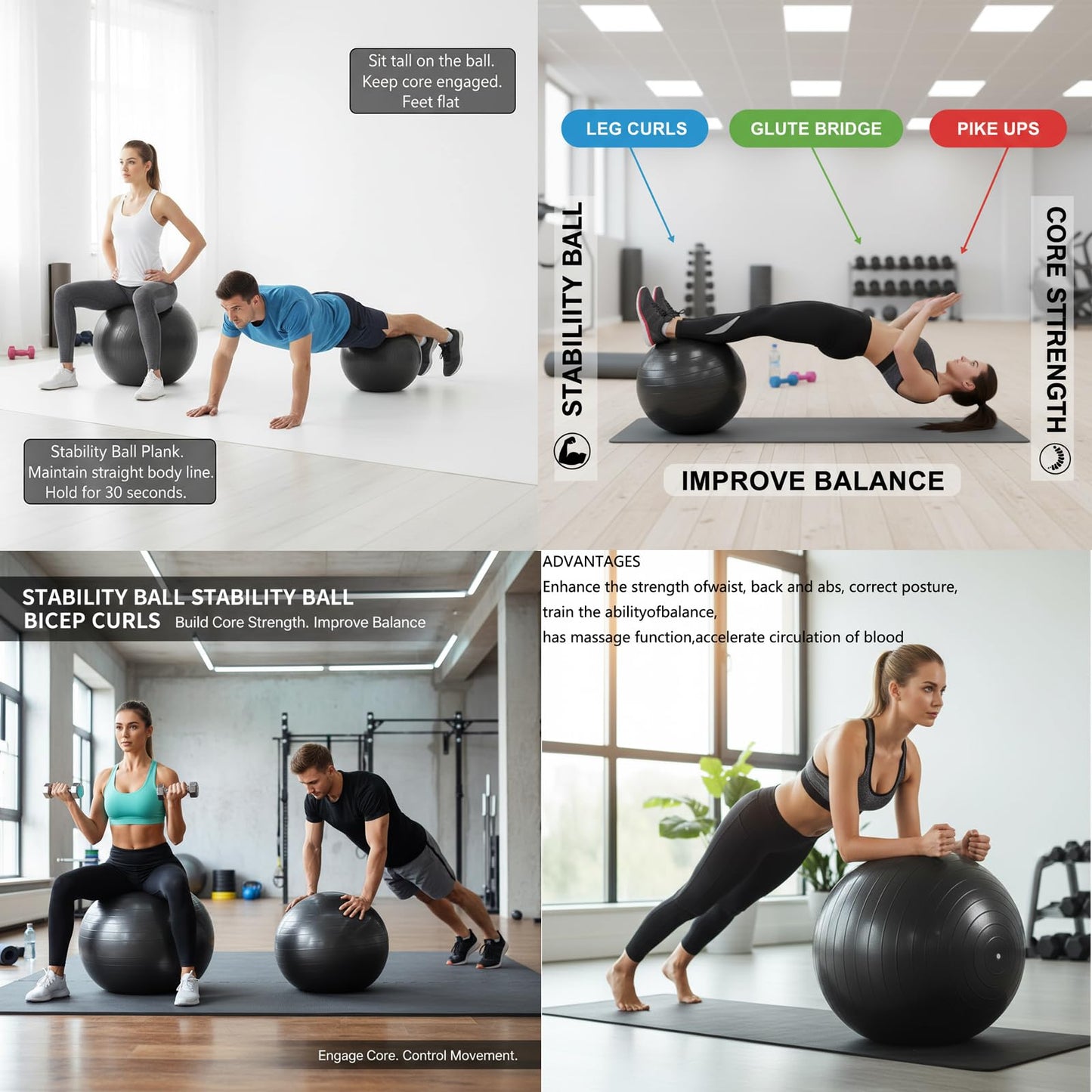 UMEUKEJI Anti-Burst Yoga Ball with Quick Pump, Non-Slip Stability Ball for Exercise, Home Office, 90cm（36in） Extra Large Black