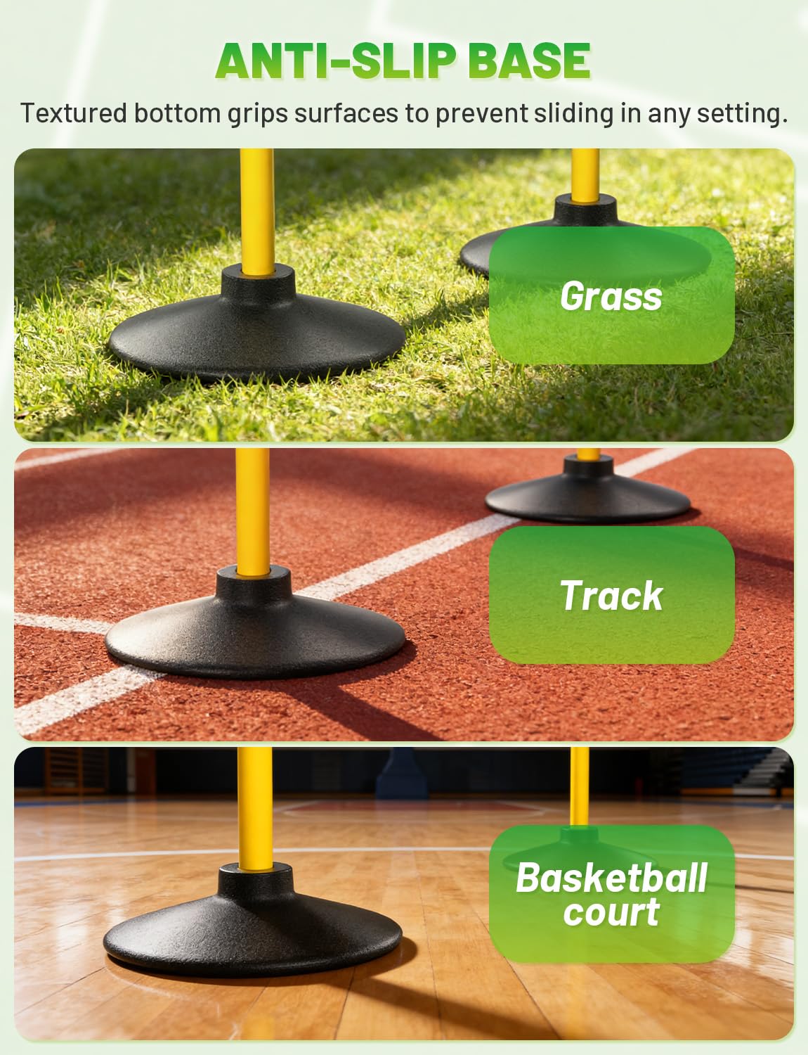 GHB Rubber Base 6 Pack Compatible Agility Poles Sports Soccer Training Extention,Detachable Speed Training Equipment Football Accessories