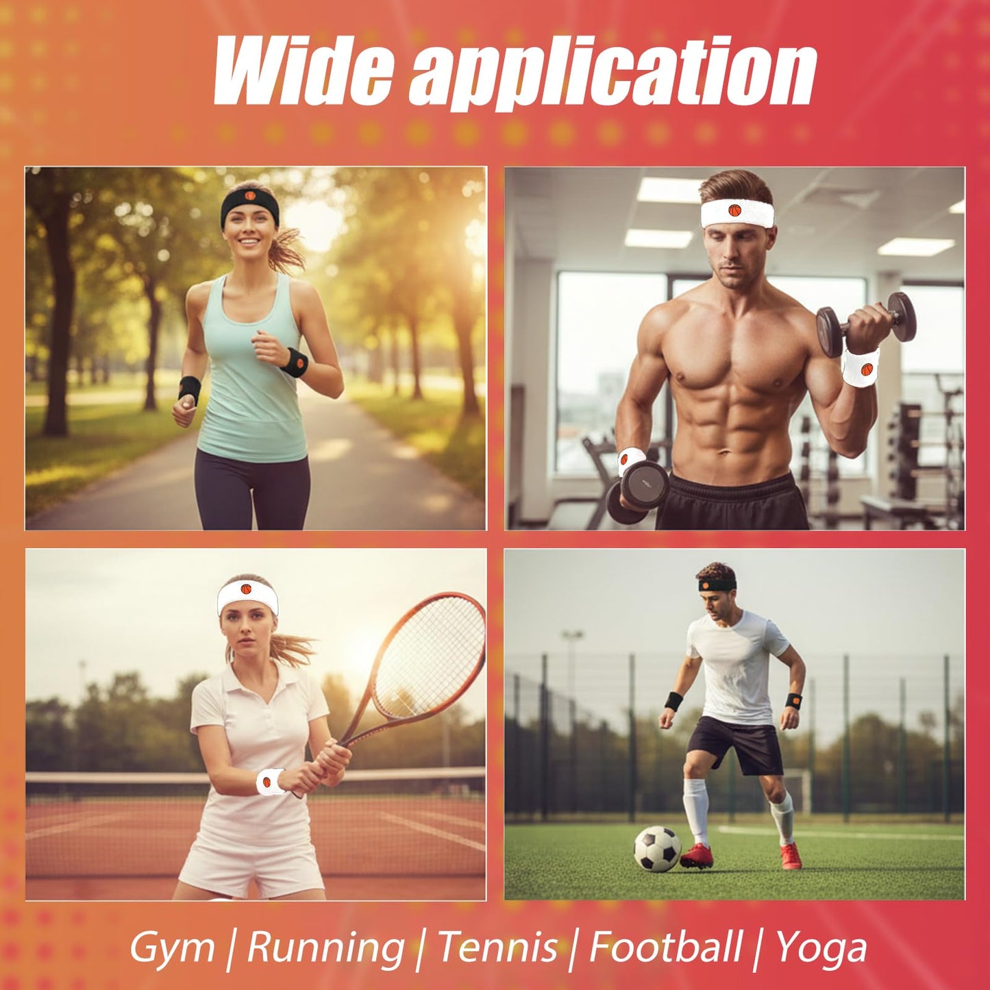 QFGasre 6pcs Sweatband Set Sports Headband Wristband Set 4 Moisture Wicking Athletic Wristband and 2 Headbands Wrist Sweatband Men Women Terry Cloth Sweat Absorbing Headband for Workout