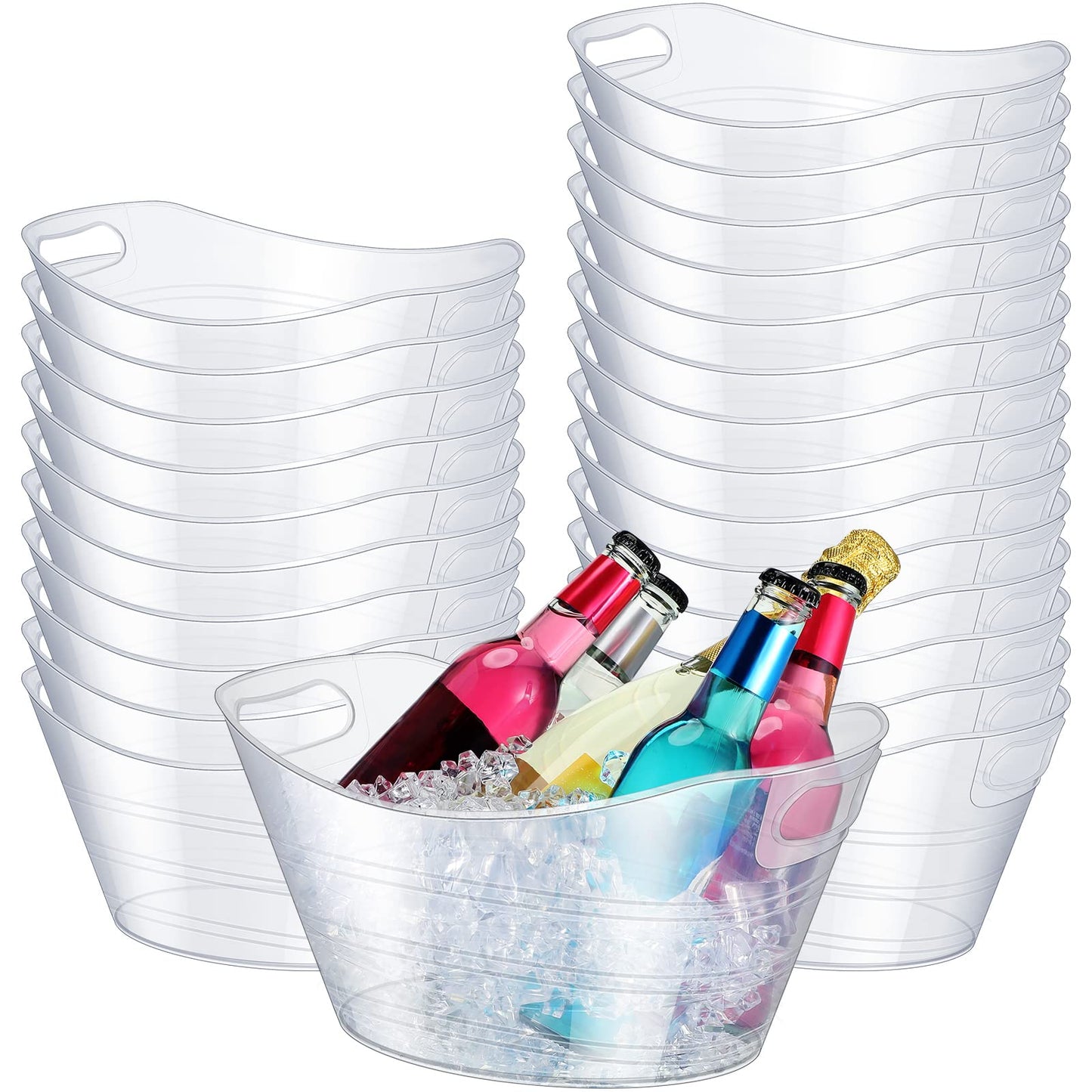 Norme 24 Pcs Oval Storage Tub with Handles, 4.5l Plastic Ice Buckets Bulk for Wine Beer Champagne Drink Cooler Beverage Storage Tub for Parties BBQ Weddings Party Outdoor Celebration(Clear)