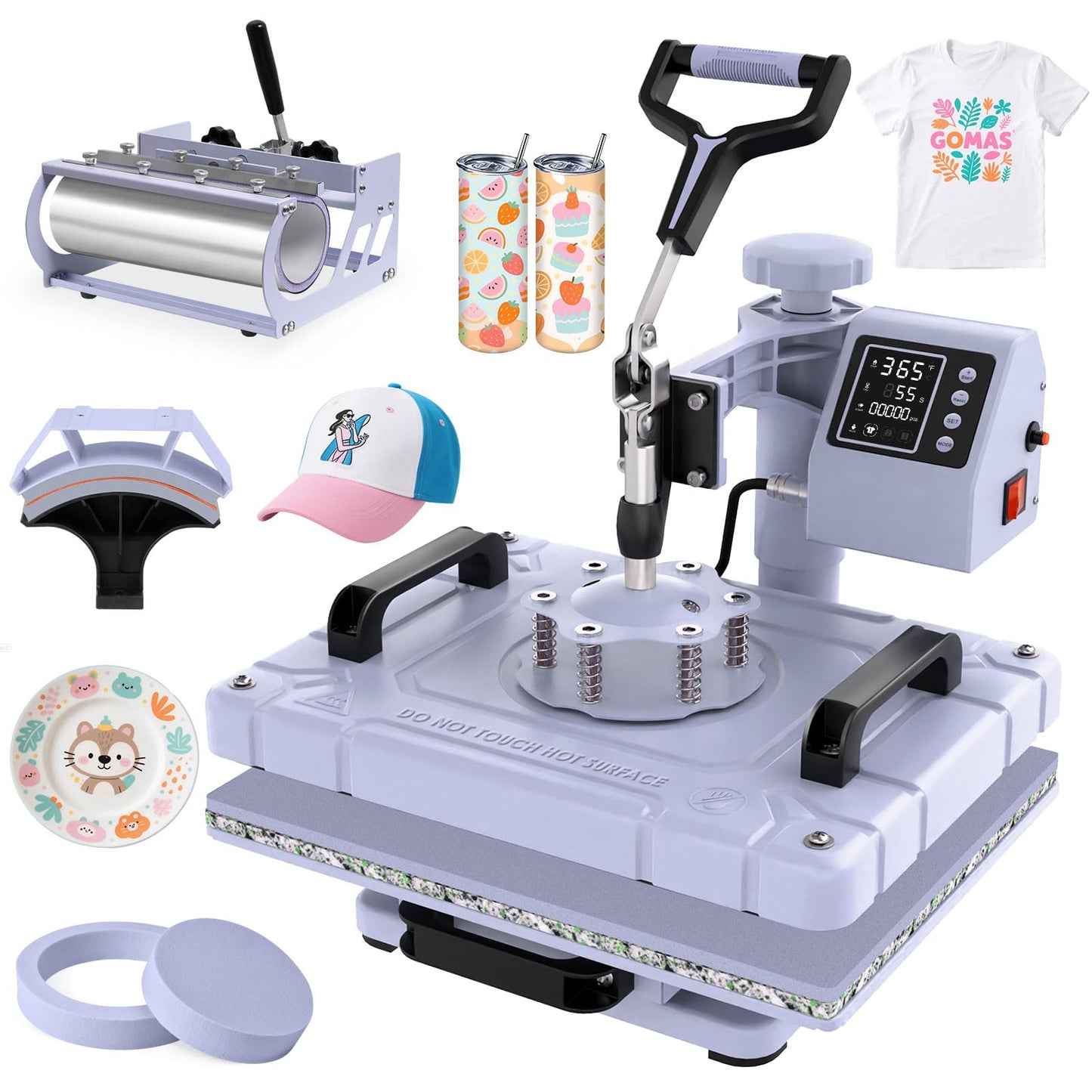 Slendor Heat Press Machine Sublimation Heat Press 360° Swing Away Heat Transfer Digital T-Shirt Pressing with 30OZ 20OZ Tumbler Press, Multifunction Combo for Hat Cap Plate 12''X15'' 5IN1 Lavender