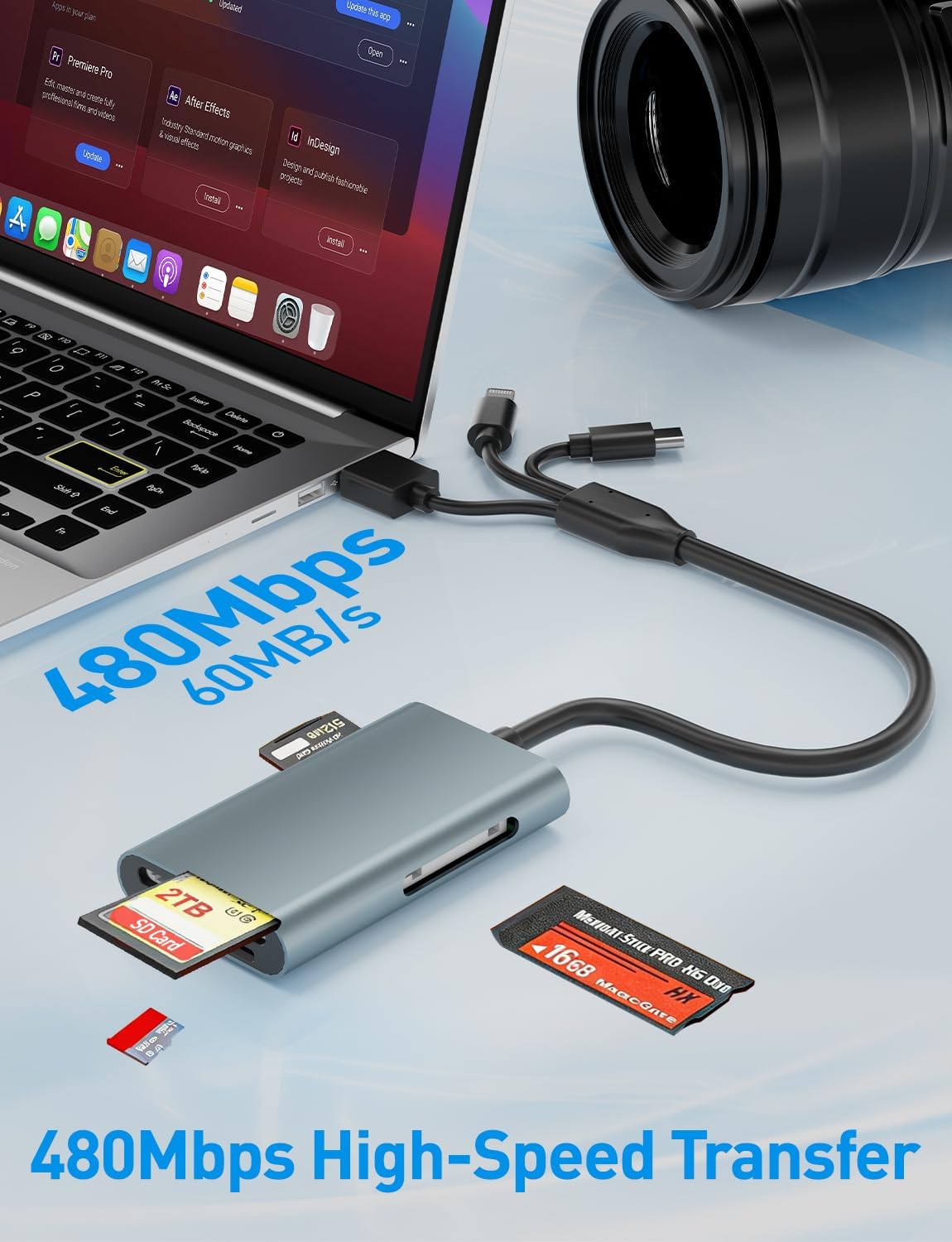 Bawanfa Plus 4-in-1 17/16/15/14/Android/PC Multi Memory Card Reader for SD/Micro SD/MS/xD-Picture-Cards, Memory Stick