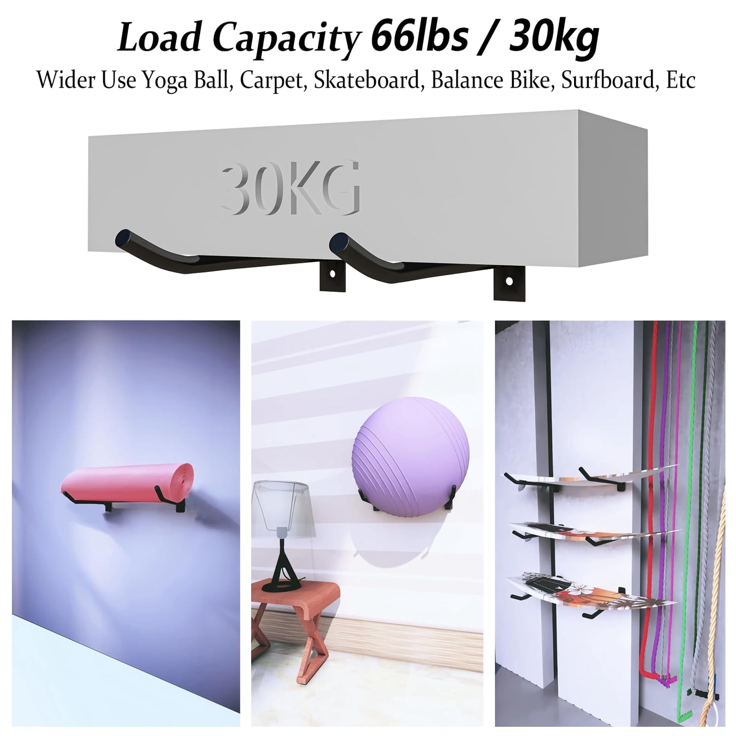 svteli Wall Mount Exercise Ball Holder, Metal Yoga Ball Holder, Heavy Duty Medicine Ball Rack, Stability Ball Storage Rack for Gym, Garage, Home, 2 Pack