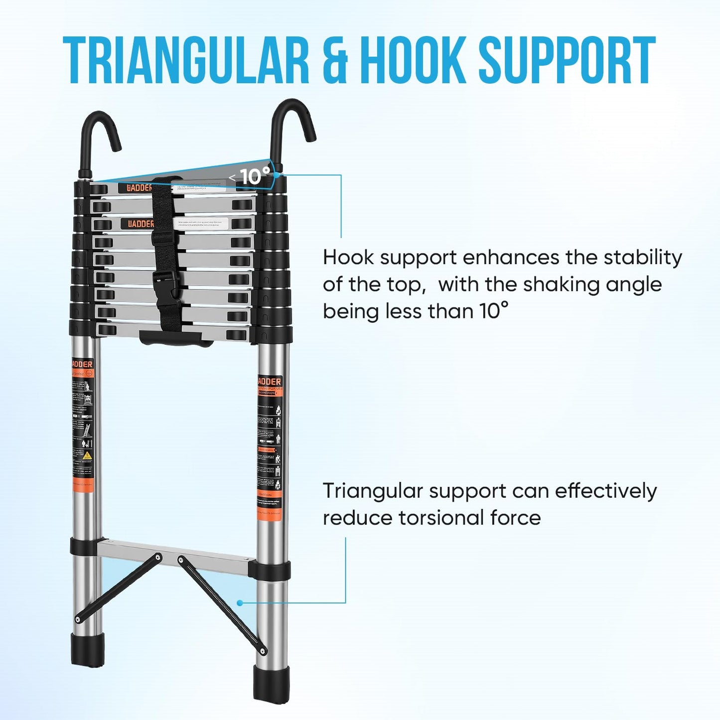 Telescoping Ladder, 16.5 FT Extension Ladder w/Hooks, Heavy Duty 330lbs Max Capacity, Telescopic Ladder with Hooks for RV or Outdoor Work