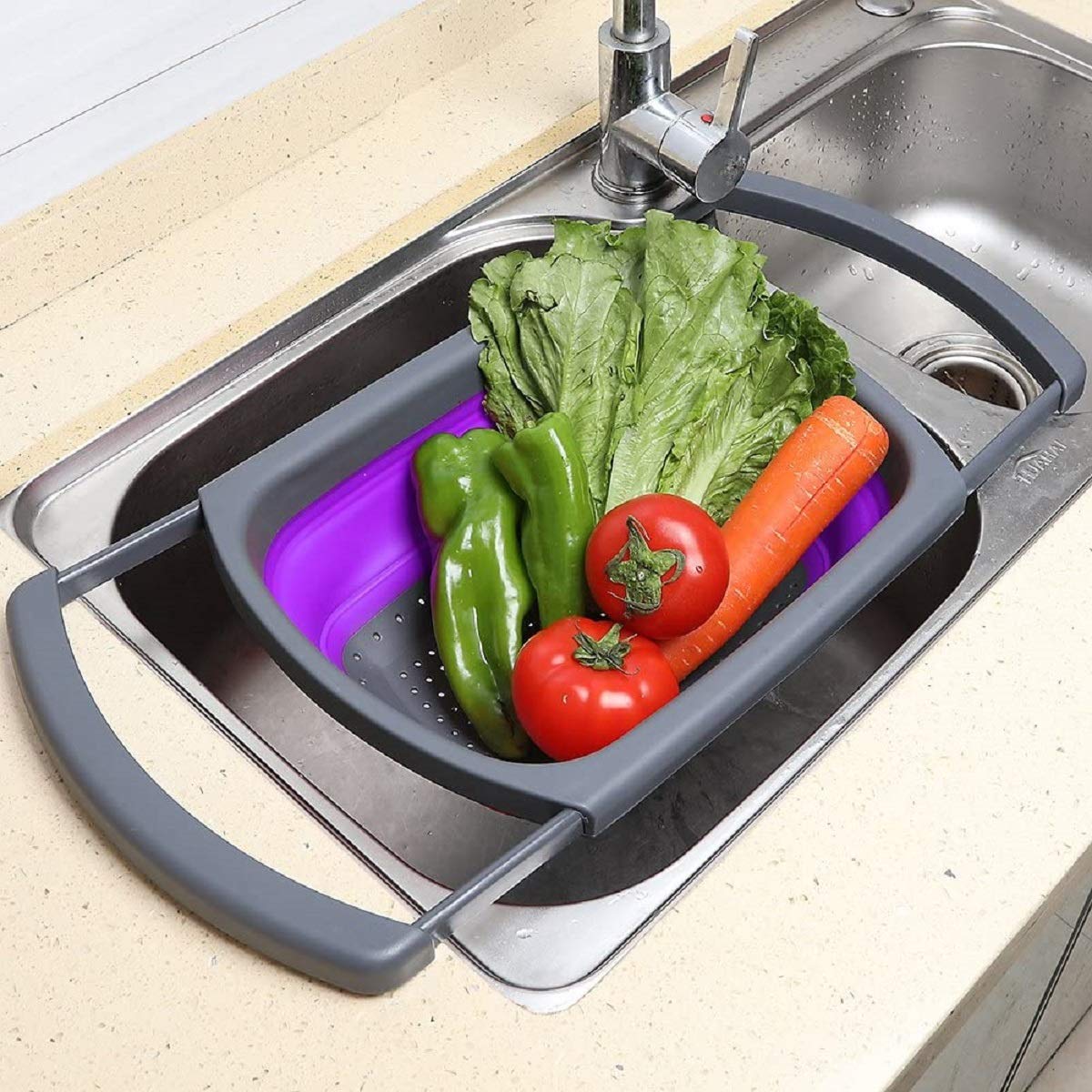 Purple Collapsible Silicone Kitchen Colander/Strainer